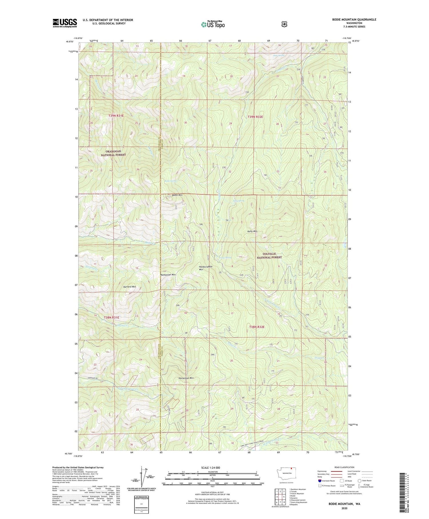 Bodie Mountain Washington US Topo Map Image