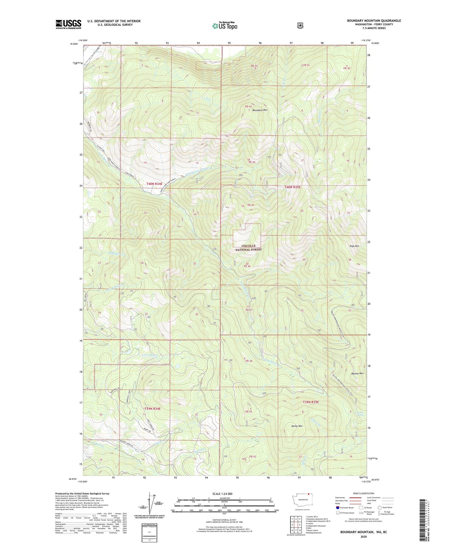 Boundary Mountain Washington US Topo Map Image