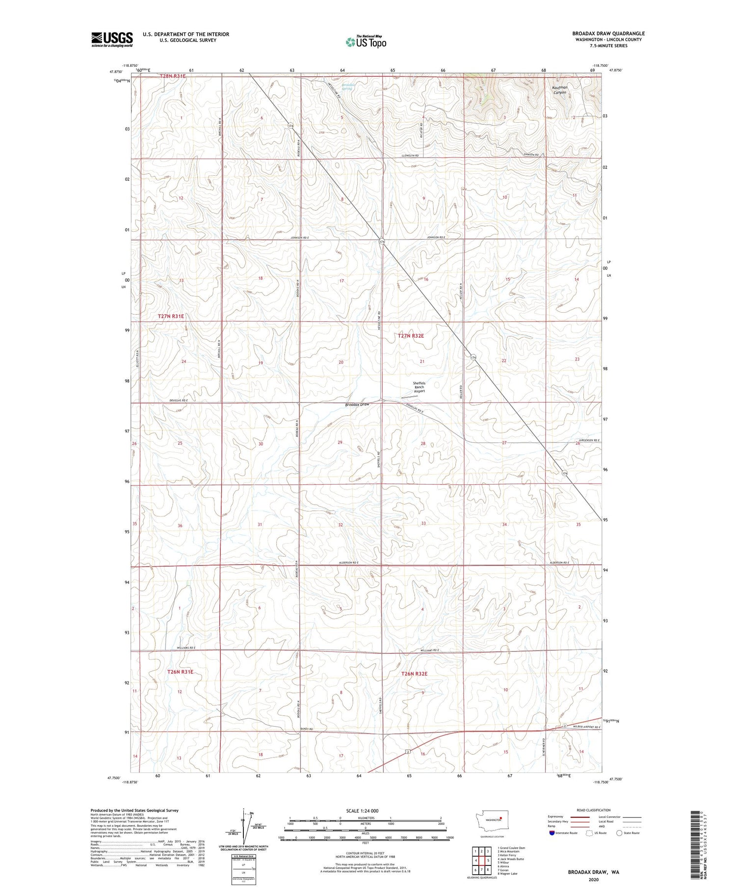 Broadax Draw Washington US Topo Map Image
