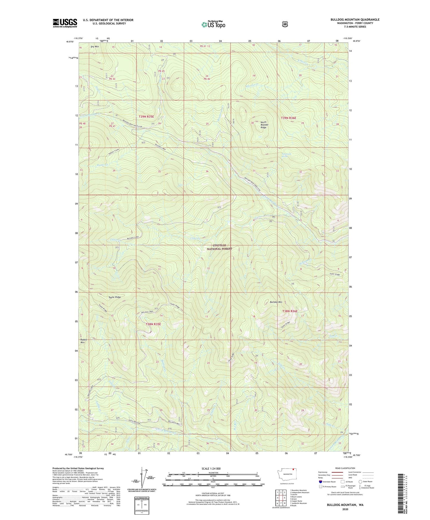 Bulldog Mountain Washington US Topo Map Image