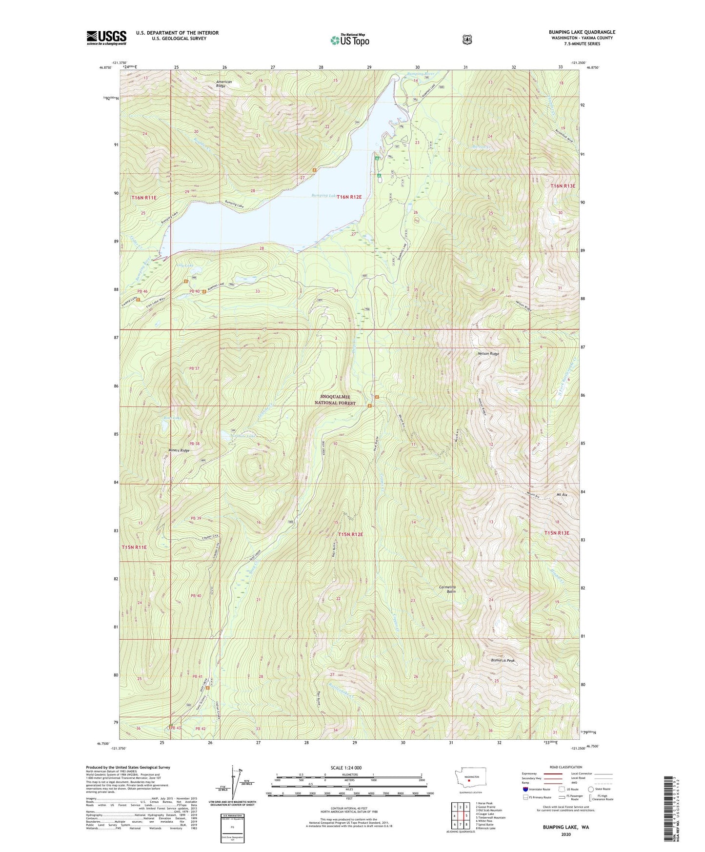Bumping Lake Washington US Topo Map Image