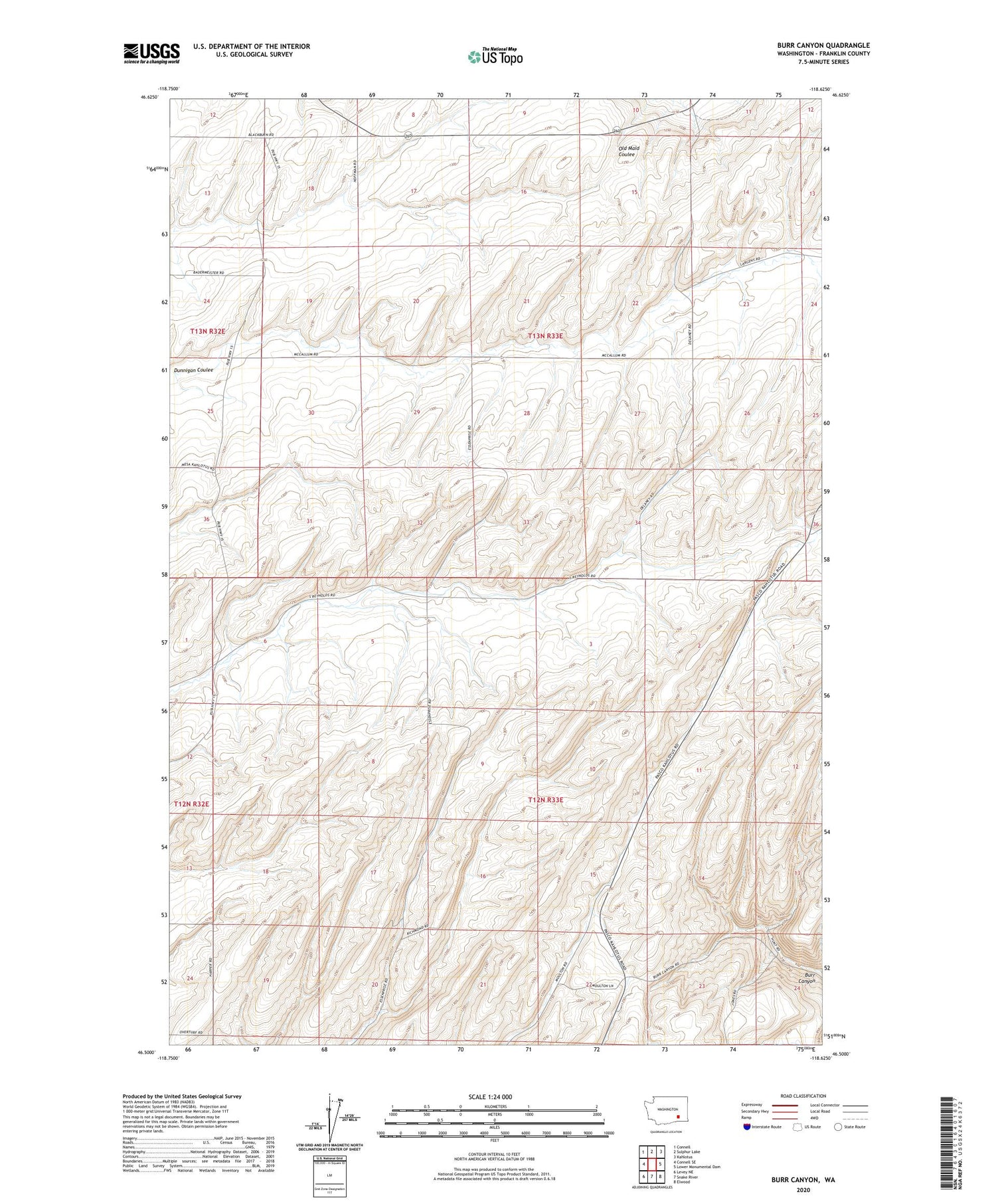 Burr Canyon Washington US Topo Map Image