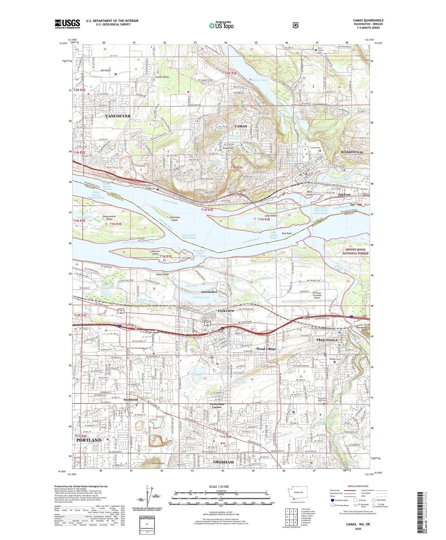 Camas Washington US Topo Map Image