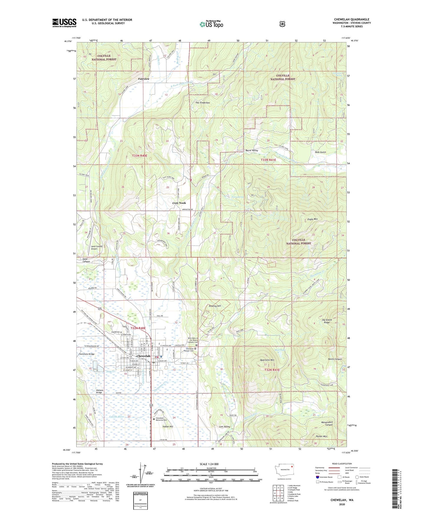 Chewelah Washington US Topo Map Image