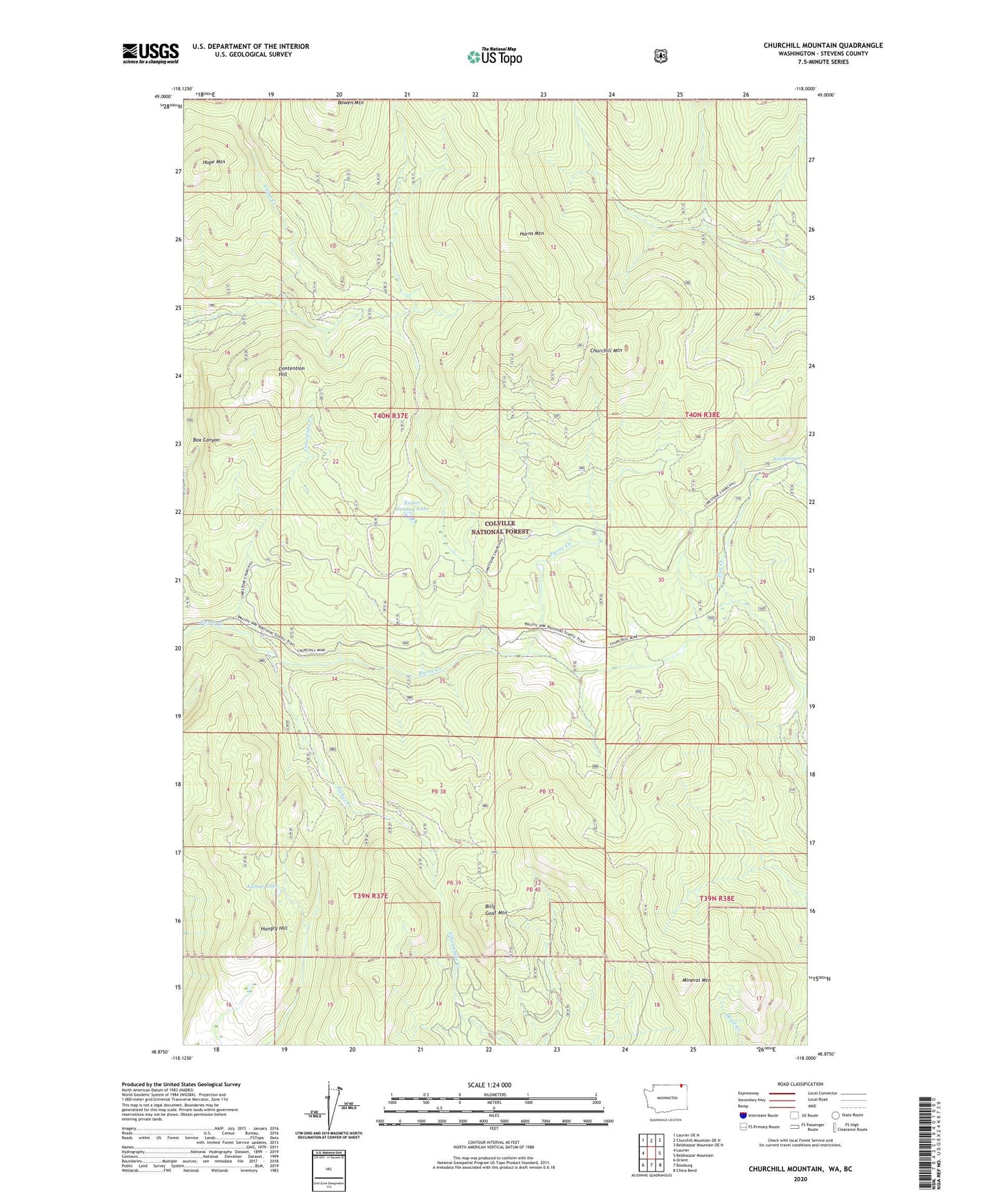 Churchill Mountain Washington US Topo Map Image