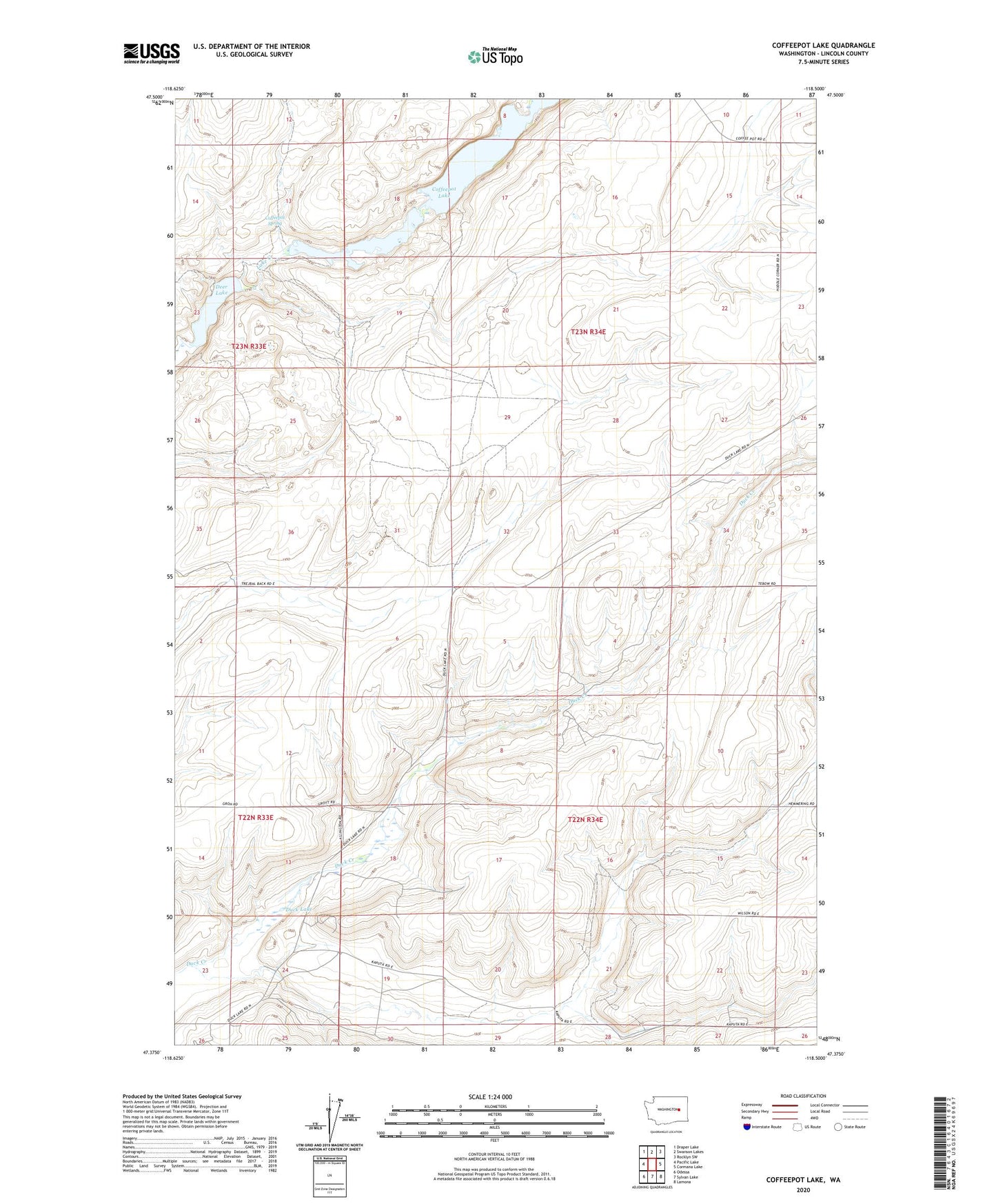 Coffeepot Lake Washington US Topo Map Image