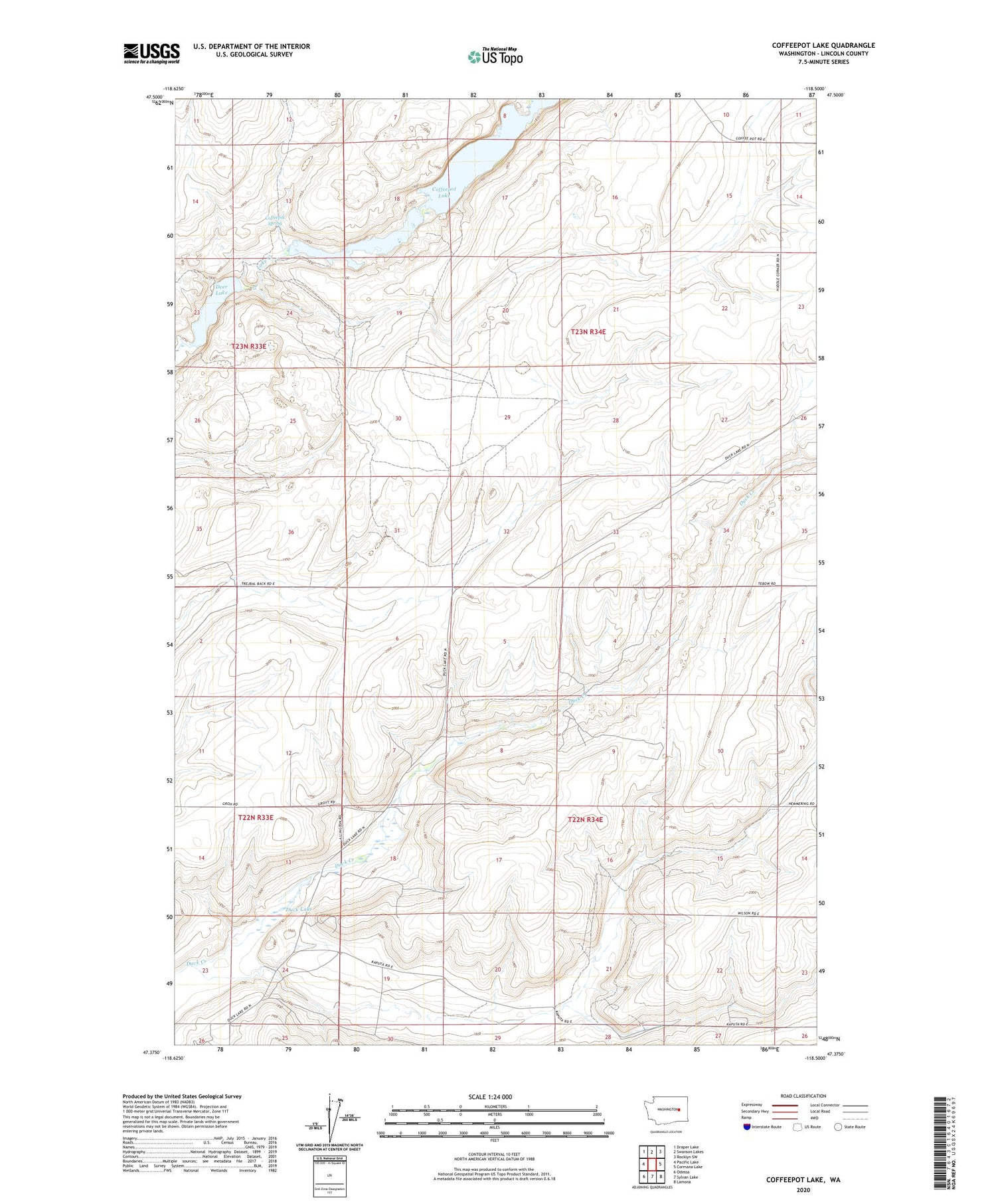 Coffeepot Lake Washington US Topo Map Image