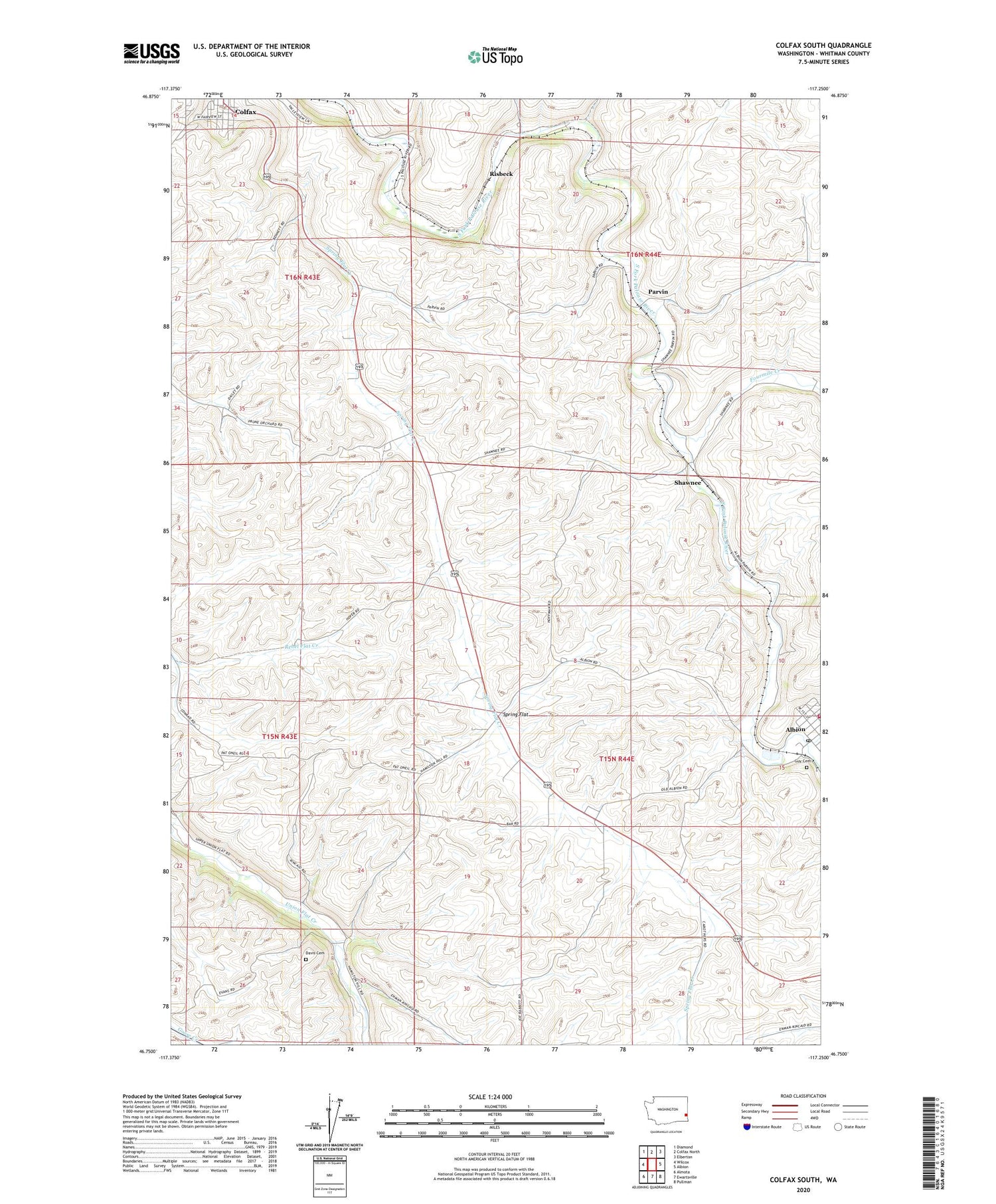 Colfax South Washington US Topo Map Image
