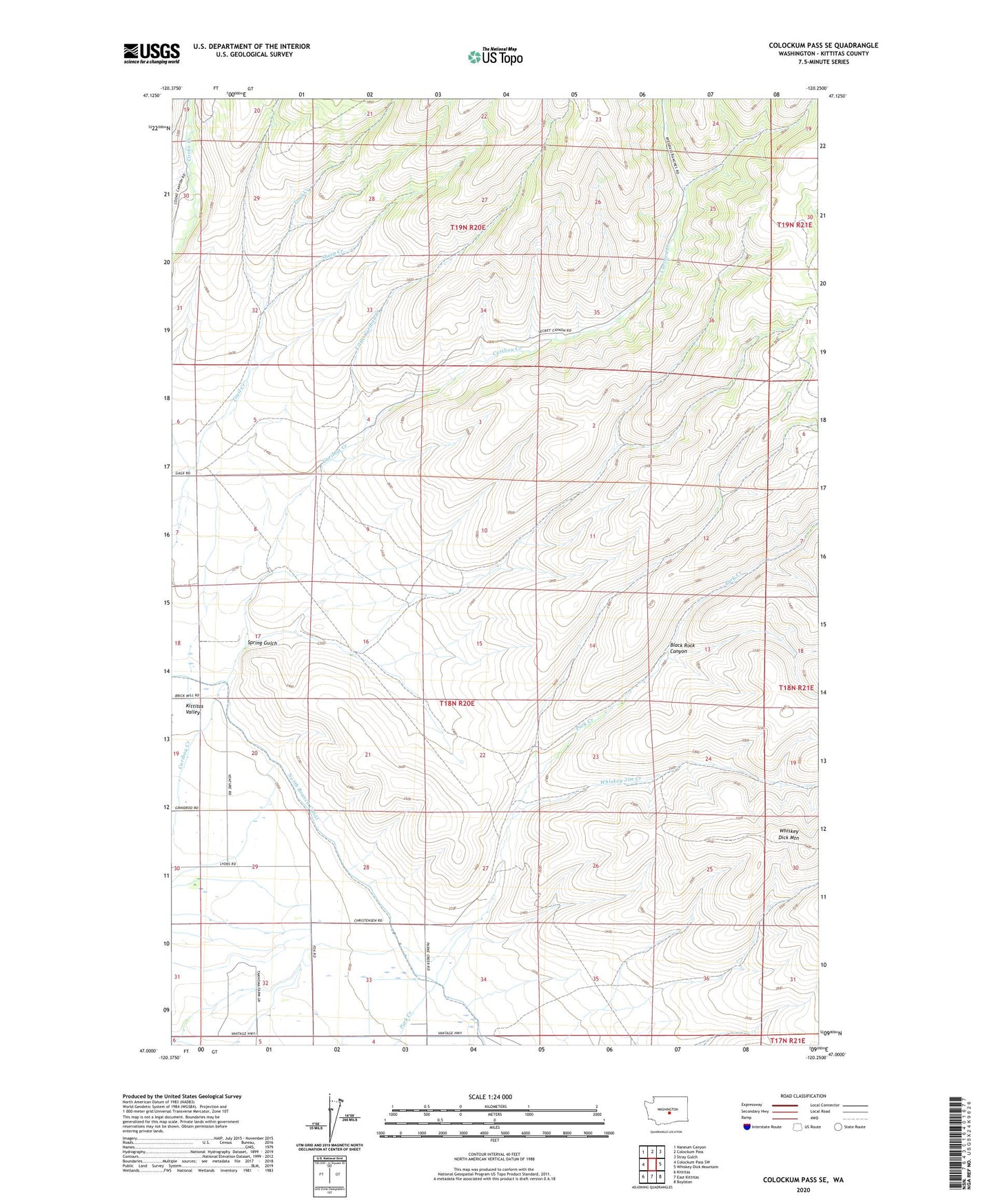 Colockum Pass SE Washington US Topo Map Image