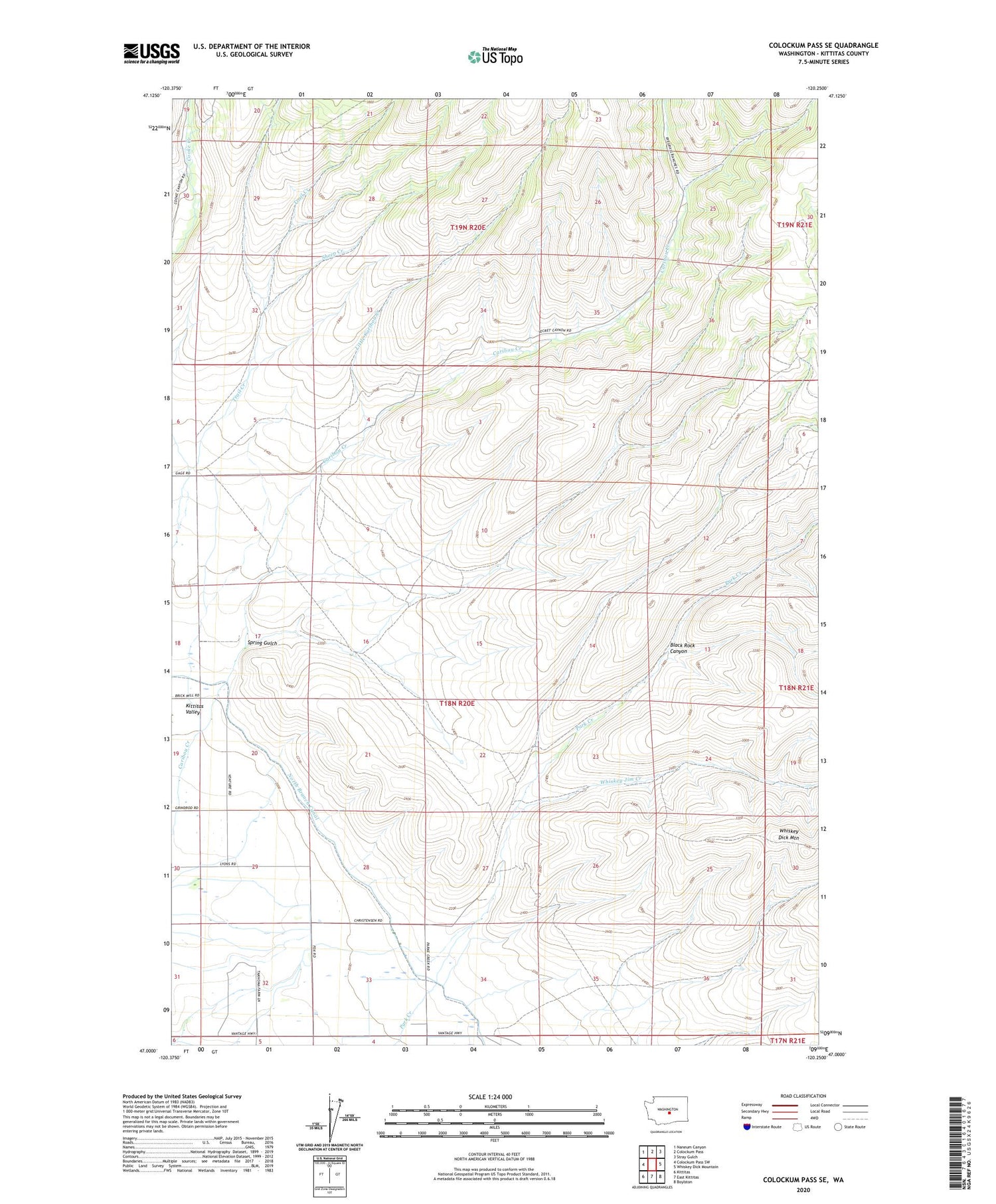 Colockum Pass SE Washington US Topo Map Image