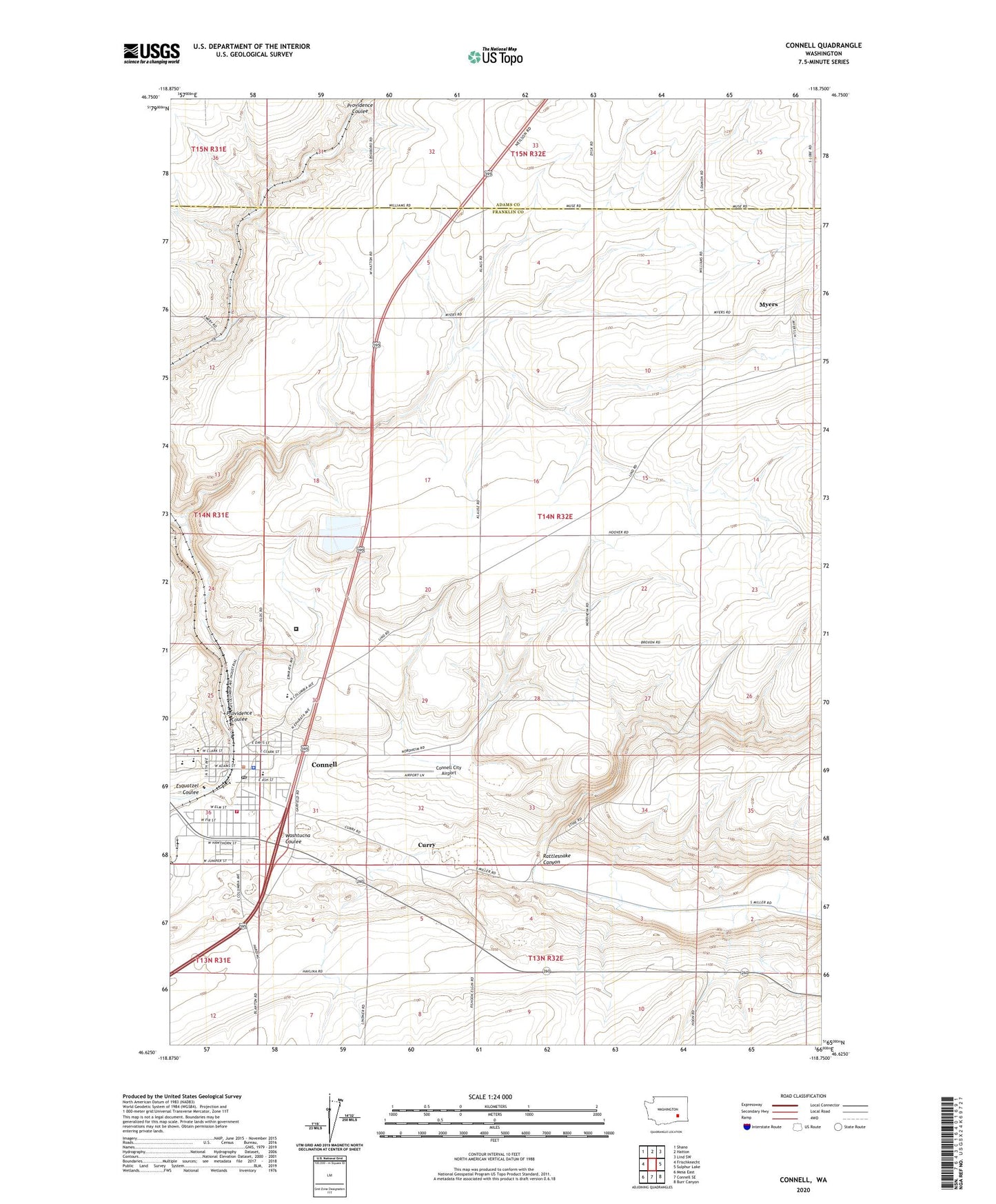 Connell Washington US Topo Map Image