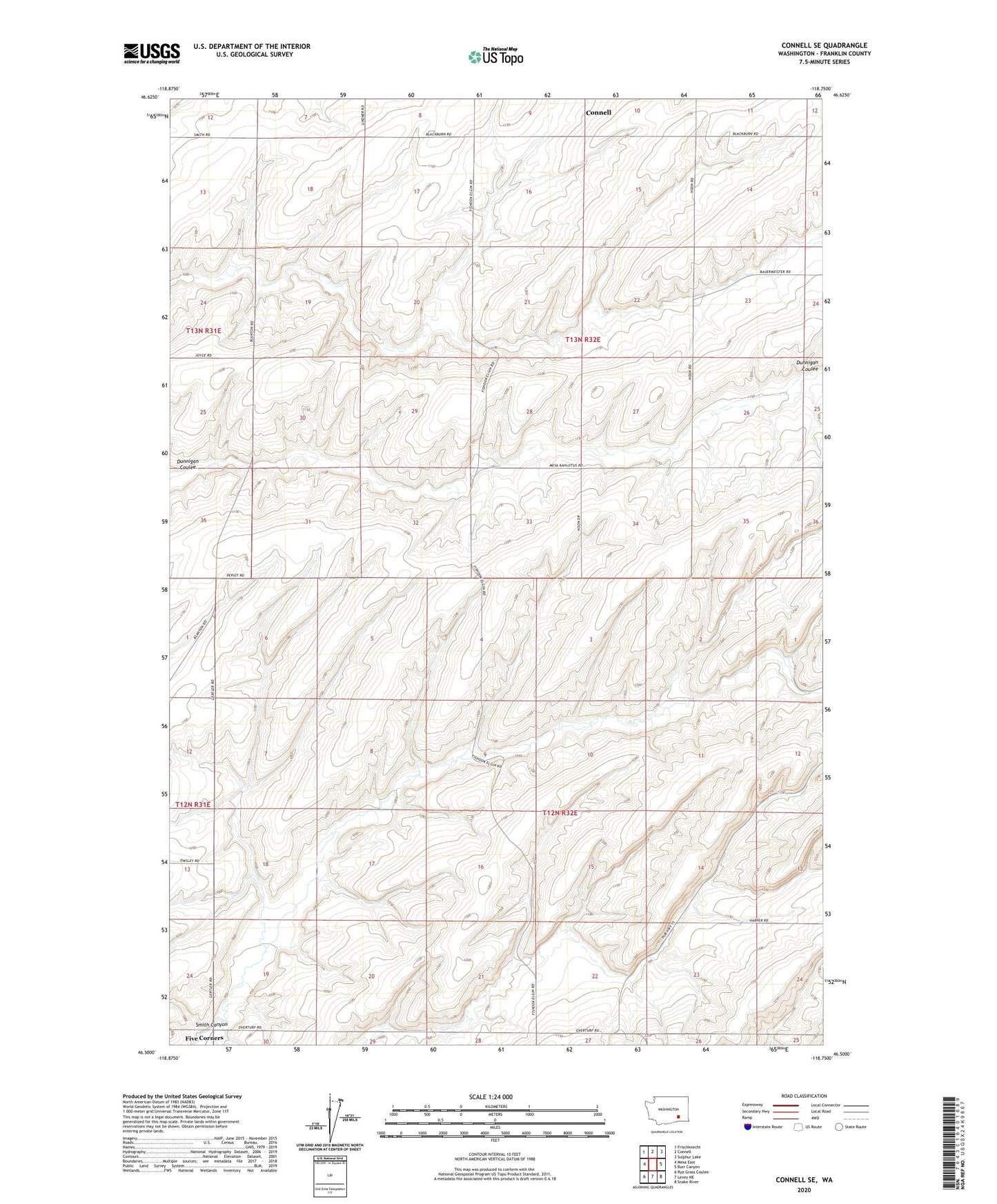 Connell SE Washington US Topo Map Image