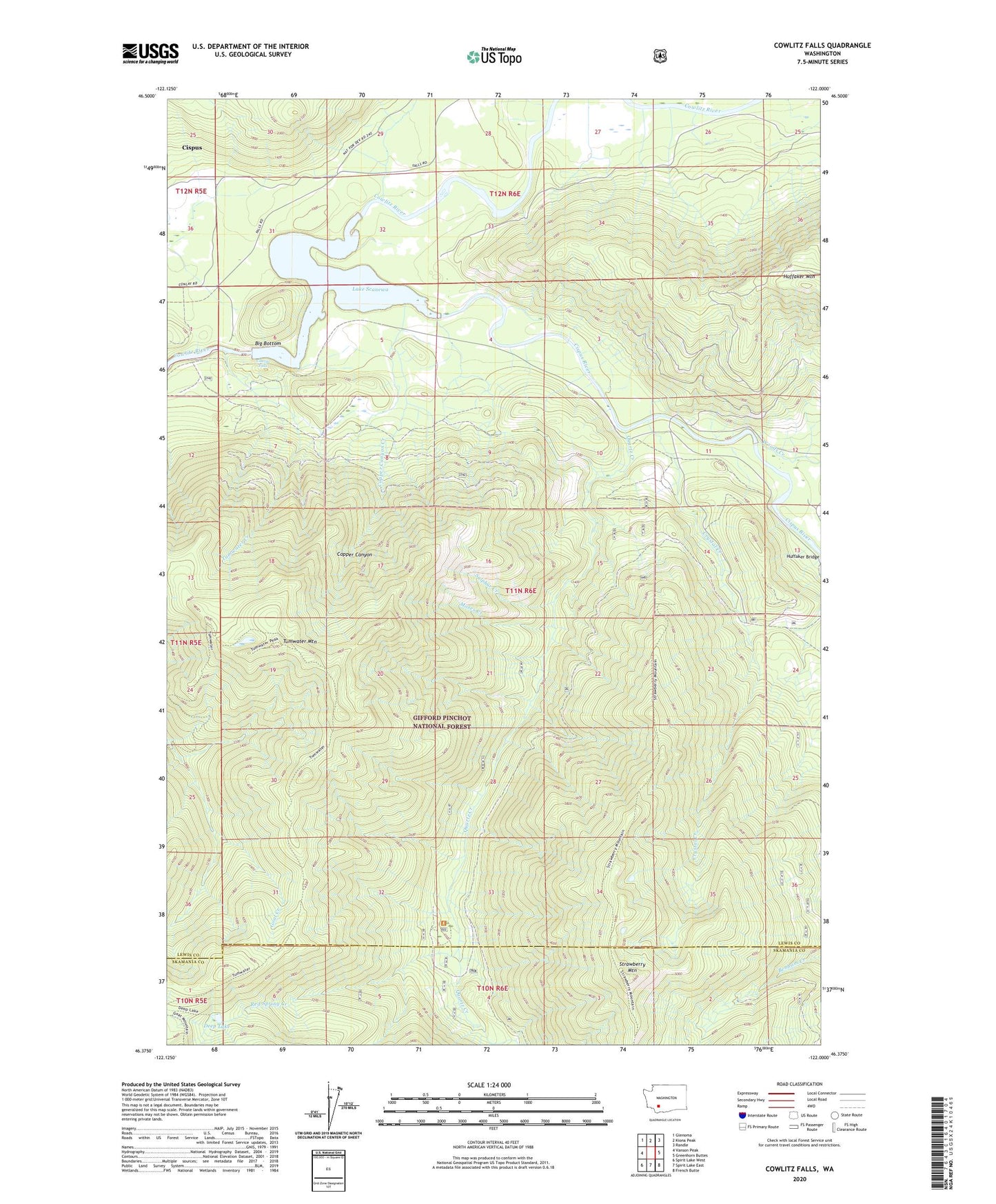 Cowlitz Falls Washington US Topo Map Image