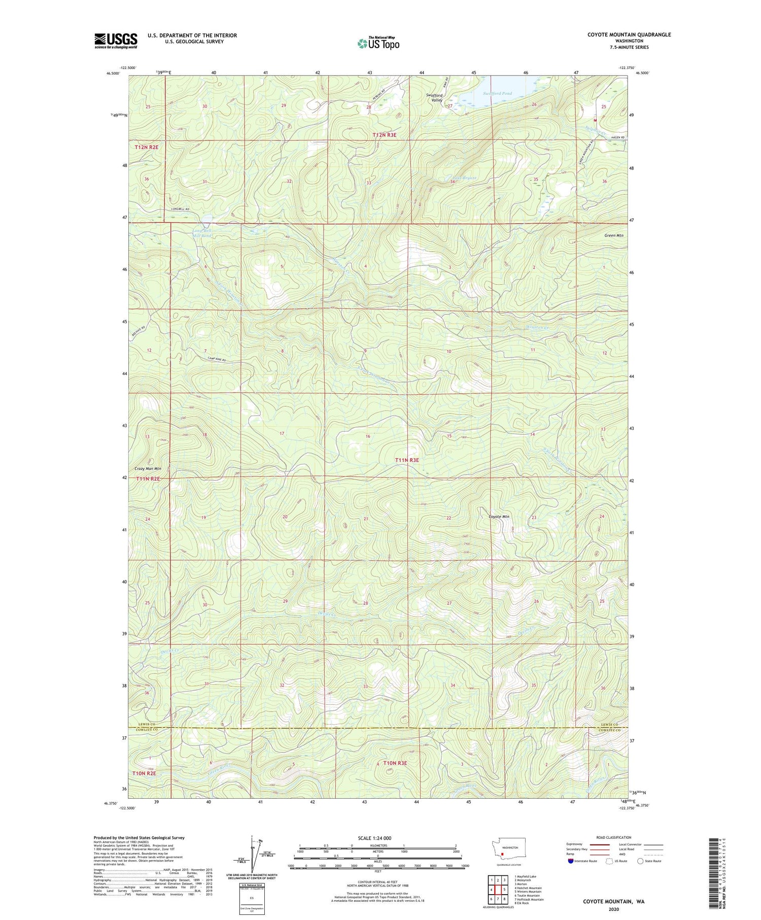 Coyote Mountain Washington US Topo Map Image