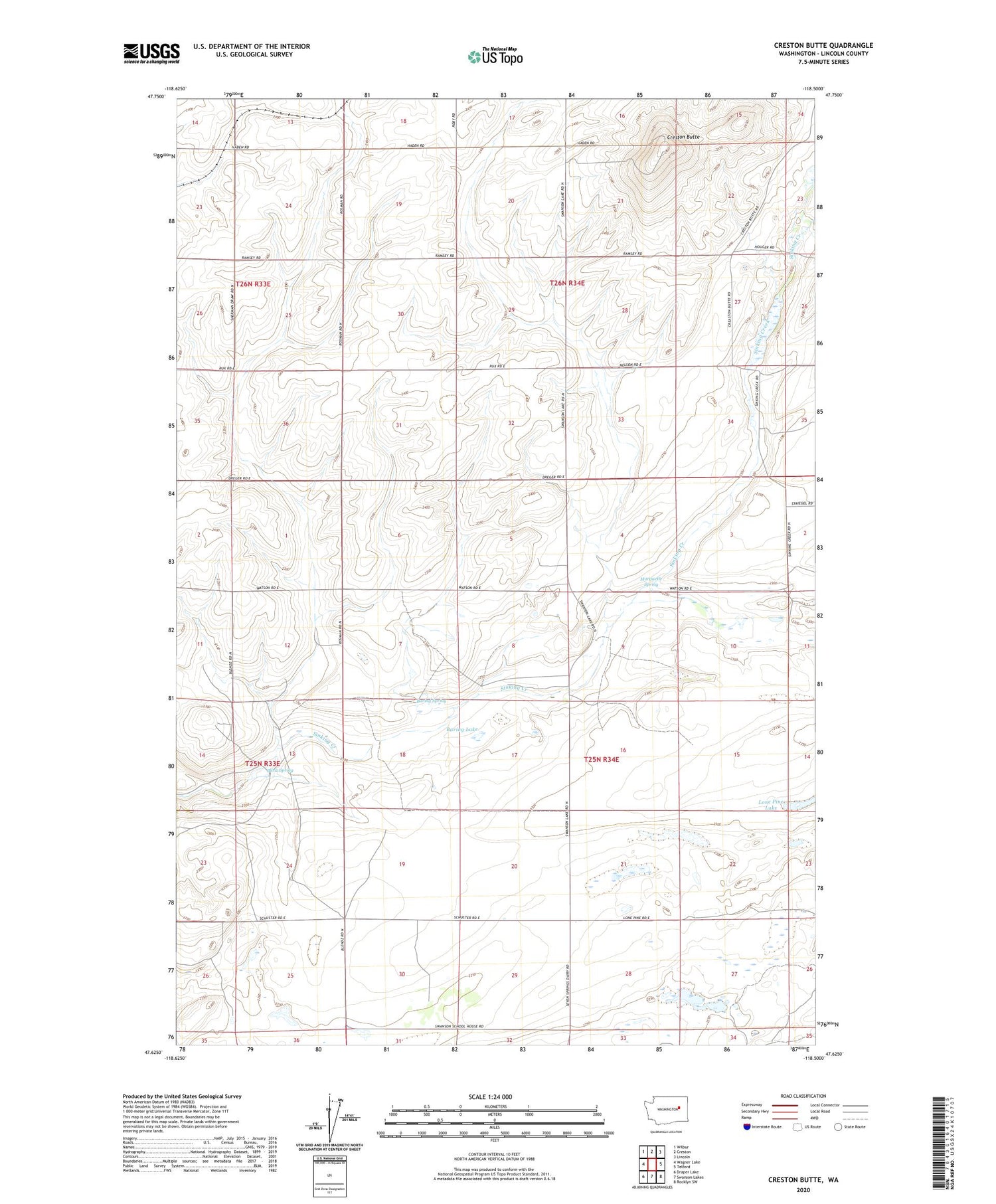 Creston Butte Washington US Topo Map Image