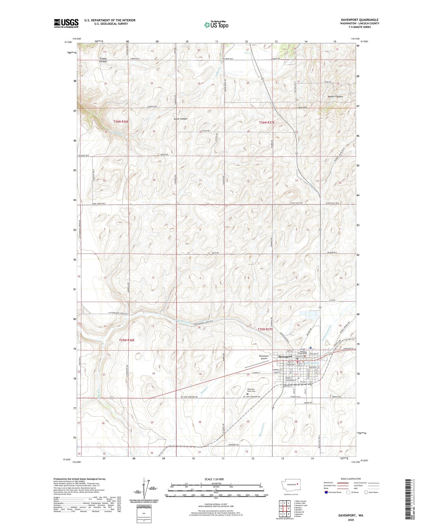Davenport Washington US Topo Map Image