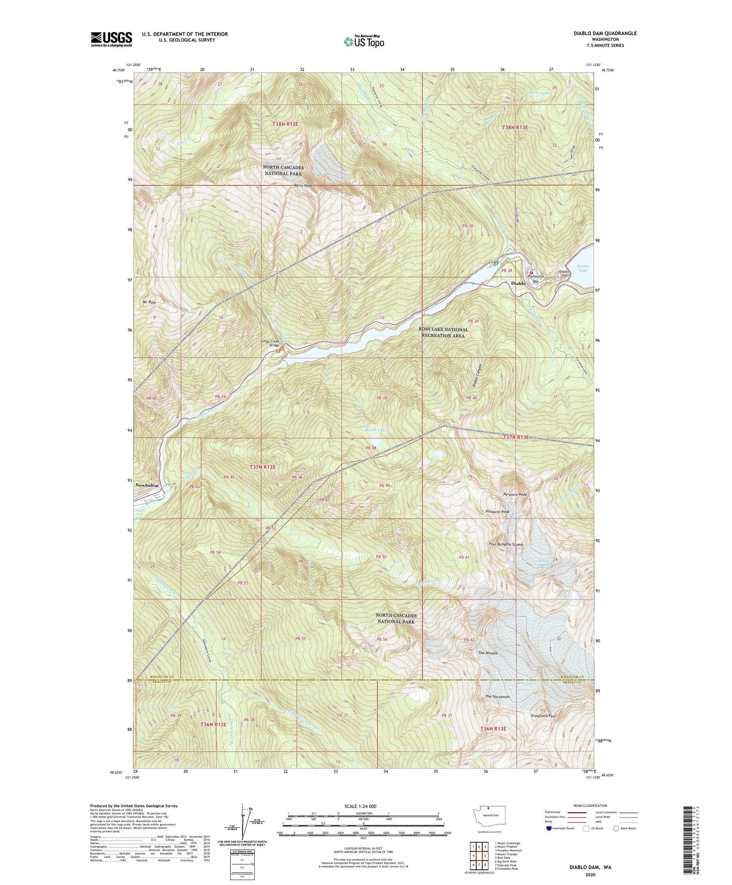 Diablo Dam Washington US Topo Map Image