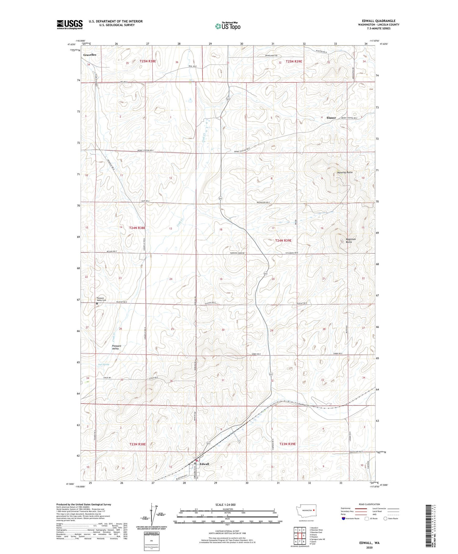 Edwall Washington US Topo Map Image
