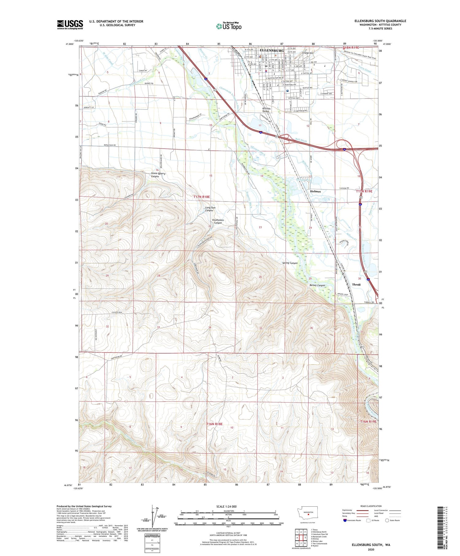 Ellensburg South Washington US Topo Map Image