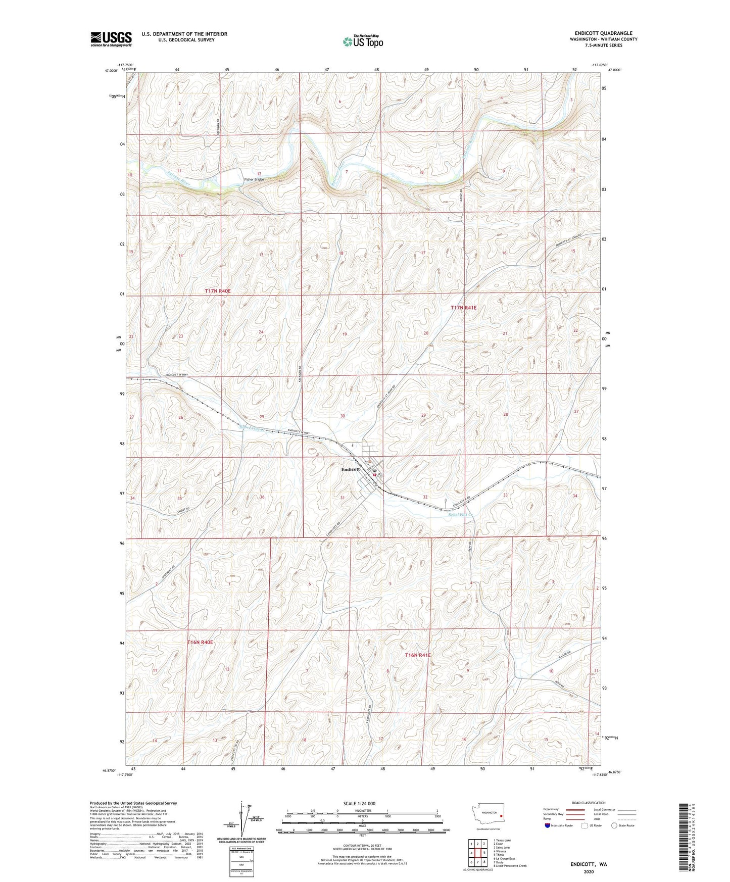 Endicott Washington US Topo Map Image