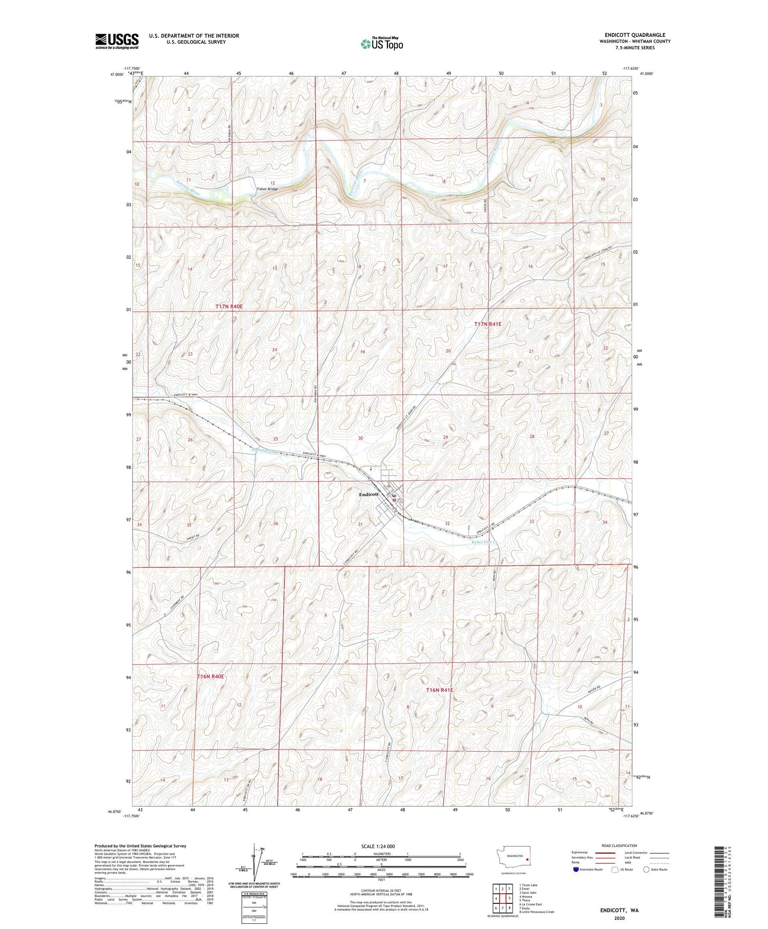 Endicott Washington US Topo Map Image