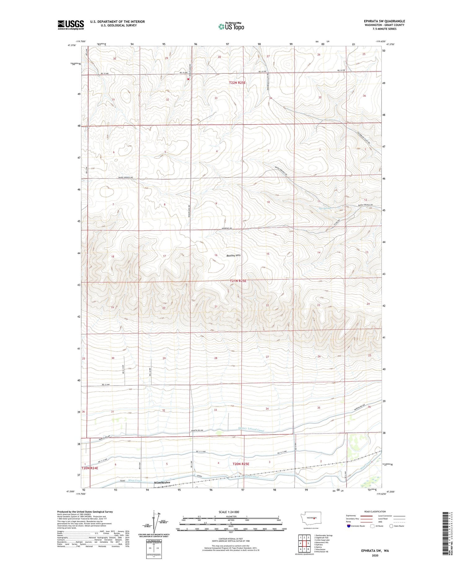 Ephrata SW Washington US Topo Map Image