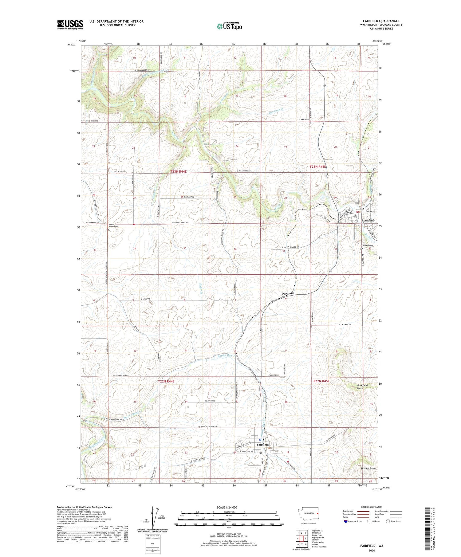 Fairfield Washington US Topo Map Image