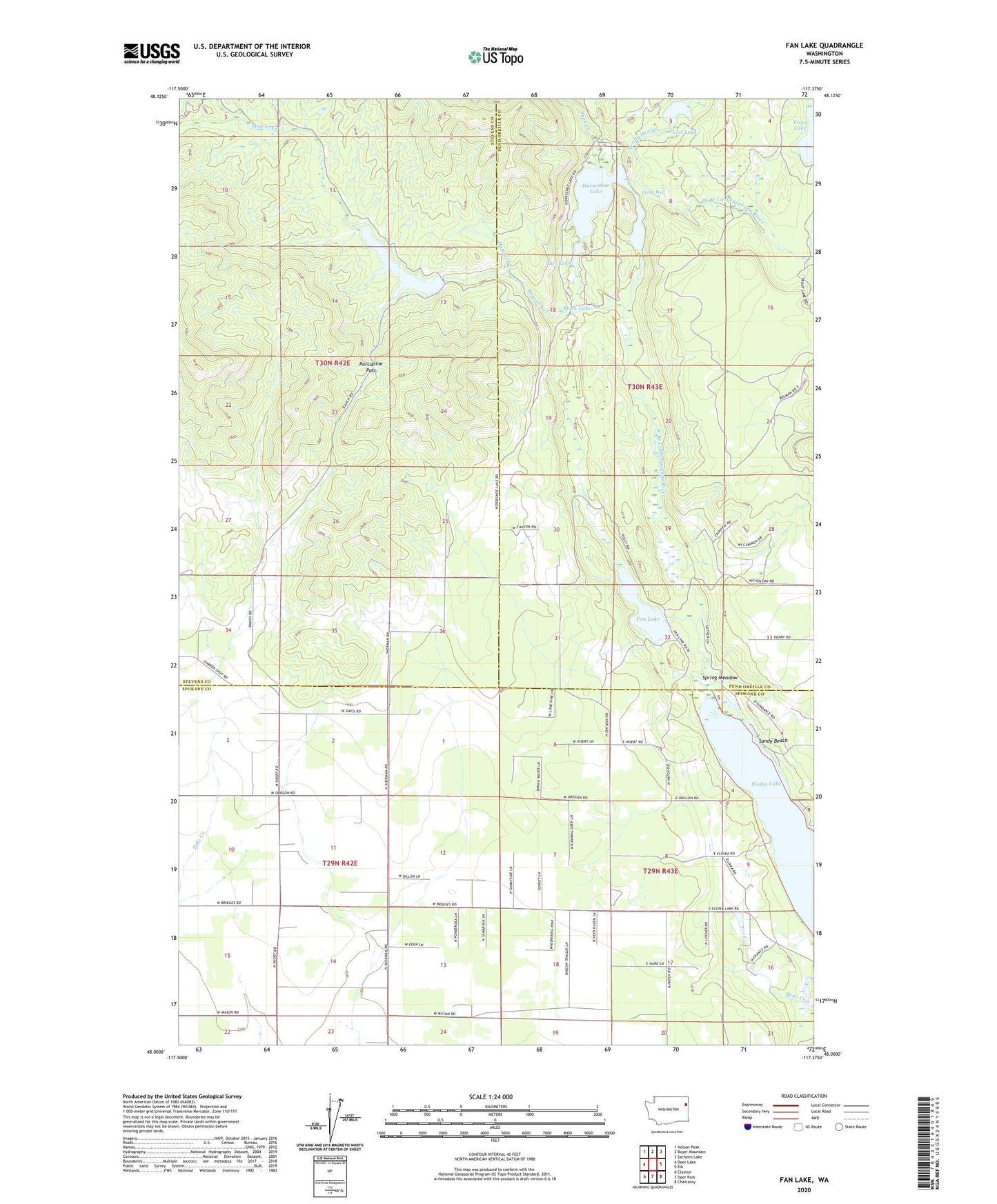 Fan Lake Washington US Topo Map Image