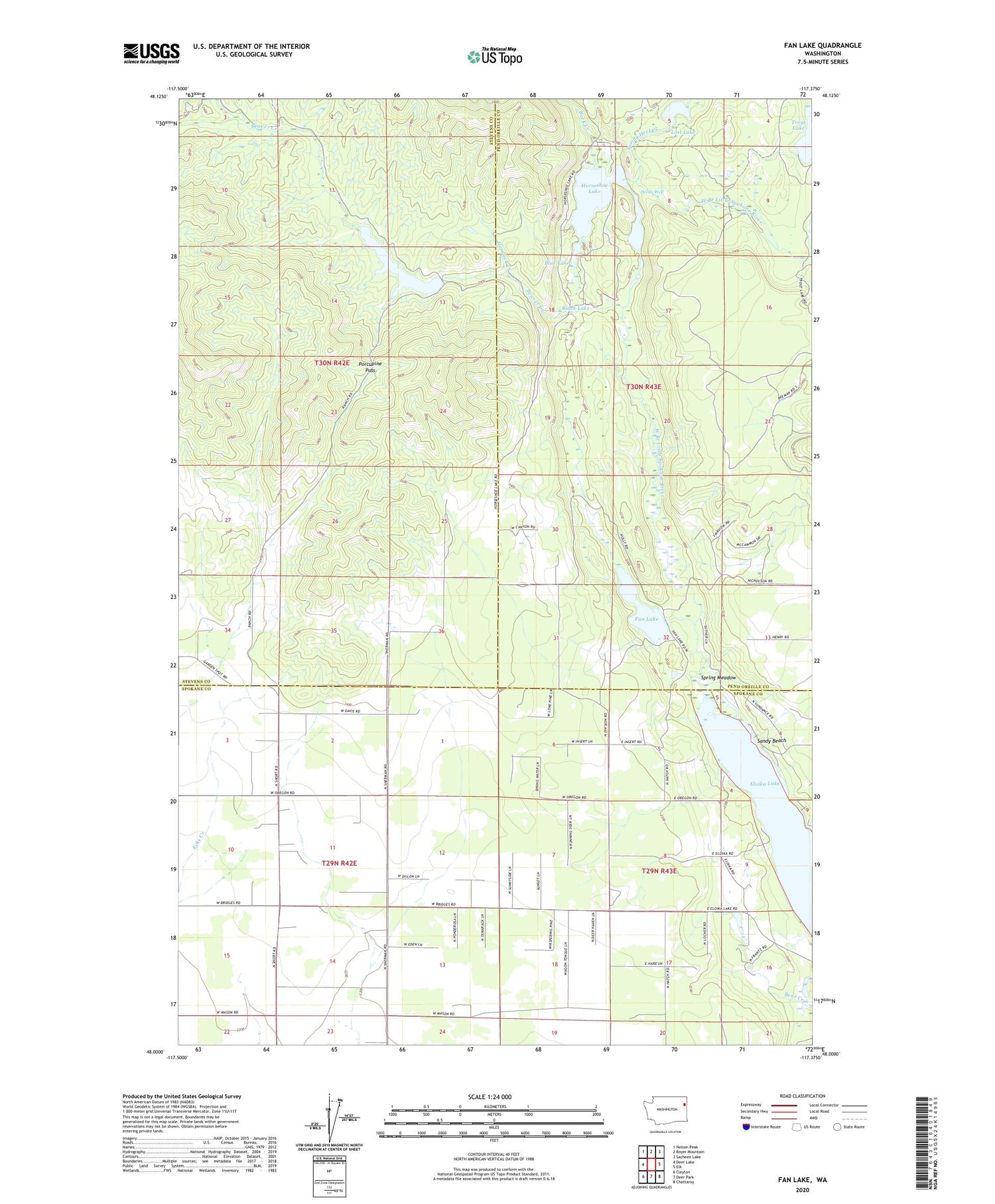 Fan Lake Washington US Topo Map Image