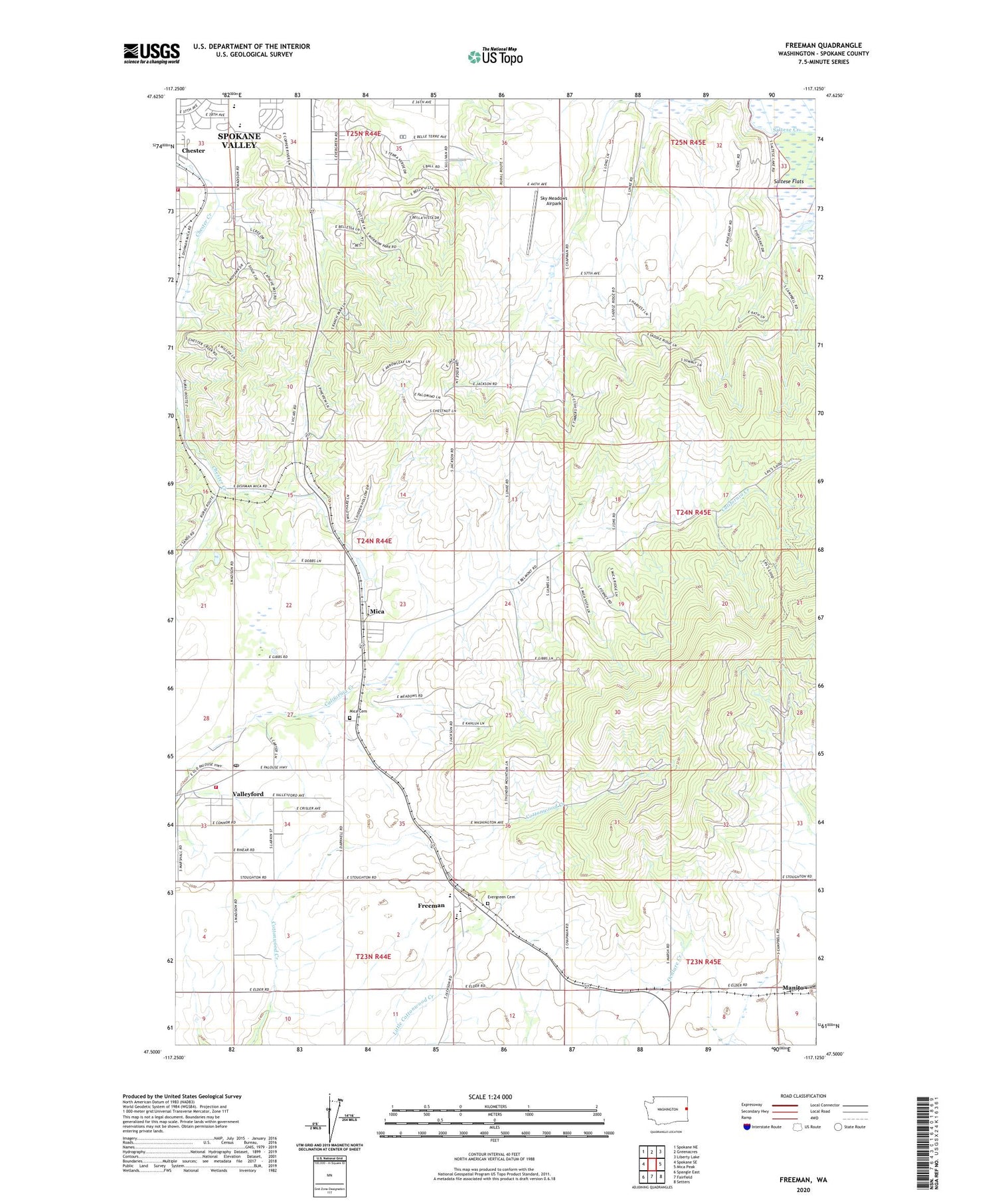 Freeman Washington US Topo Map Image
