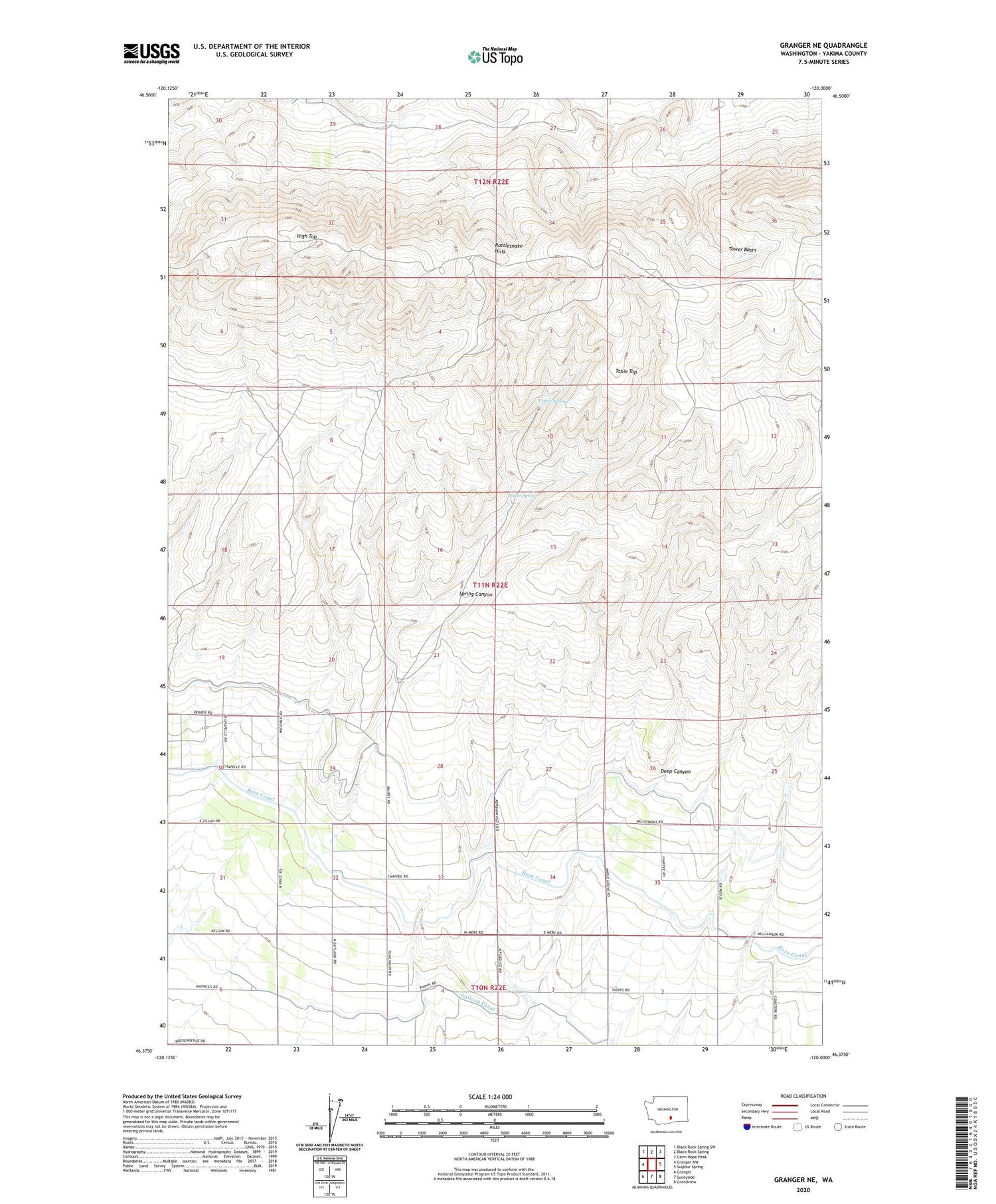 Granger NE Washington US Topo Map Image