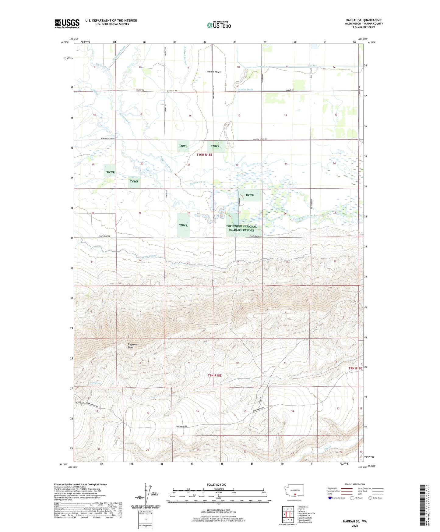 Harrah SE Washington US Topo Map Image