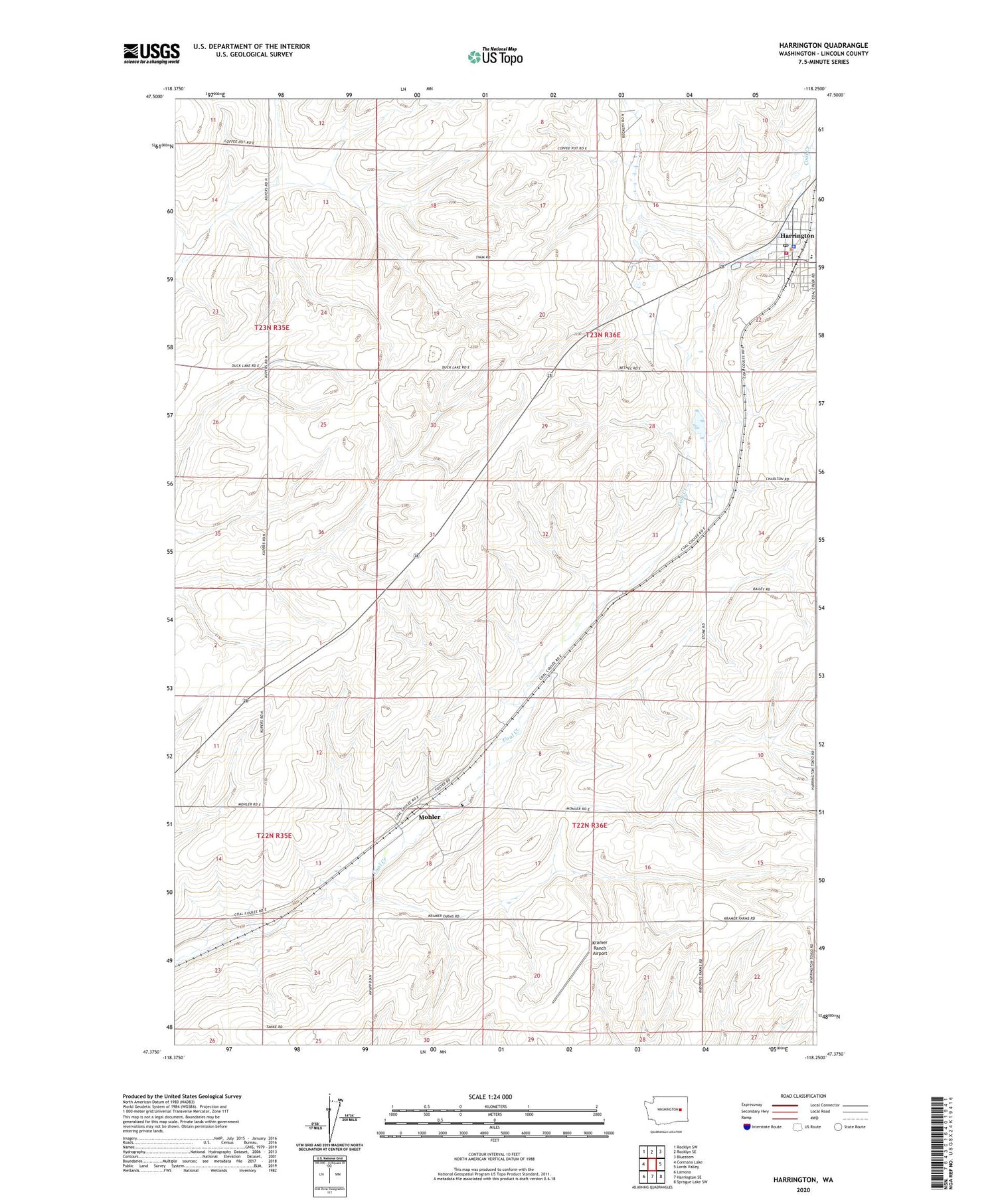 Harrington Washington US Topo Map Image