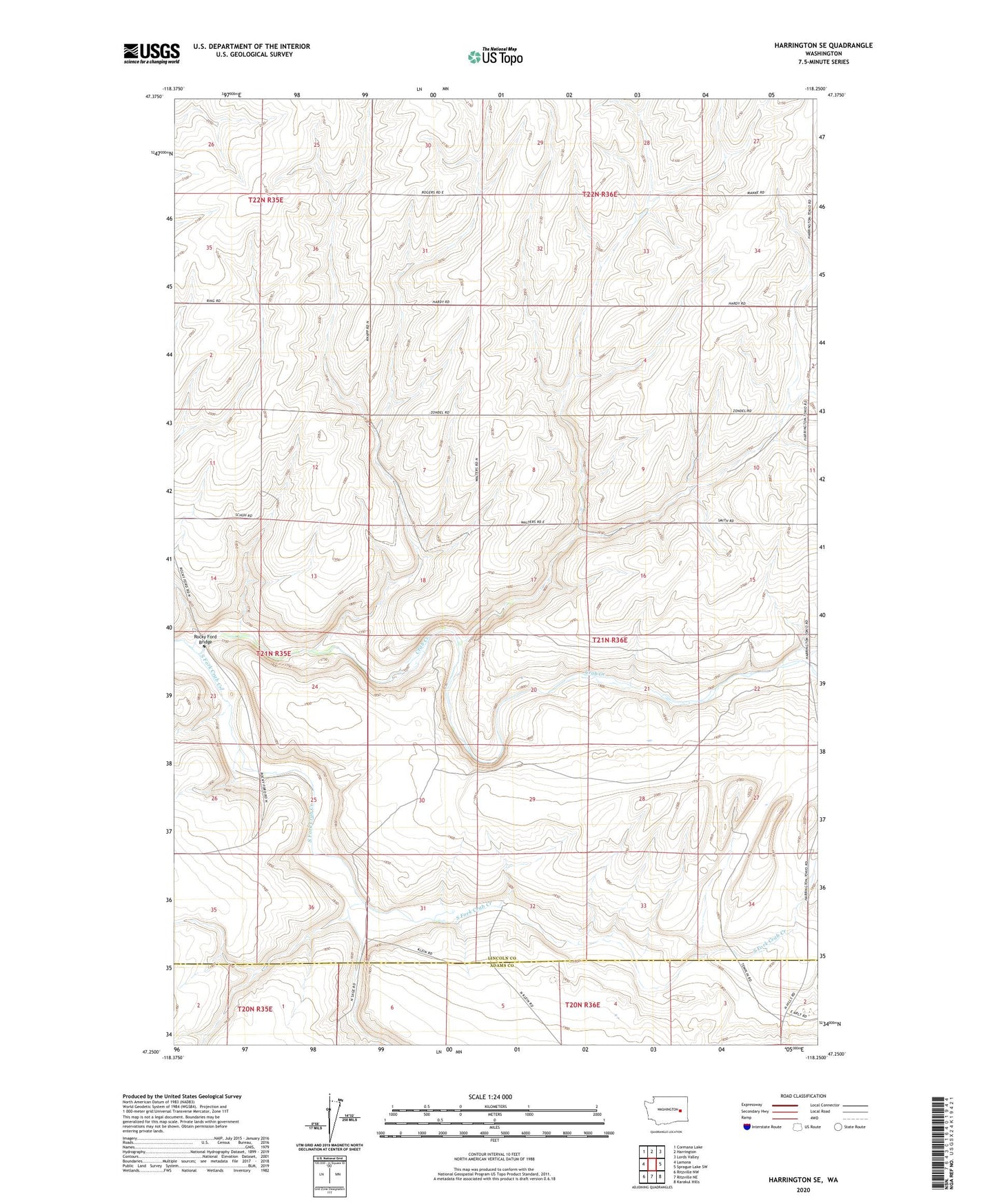 Harrington SE Washington US Topo Map Image