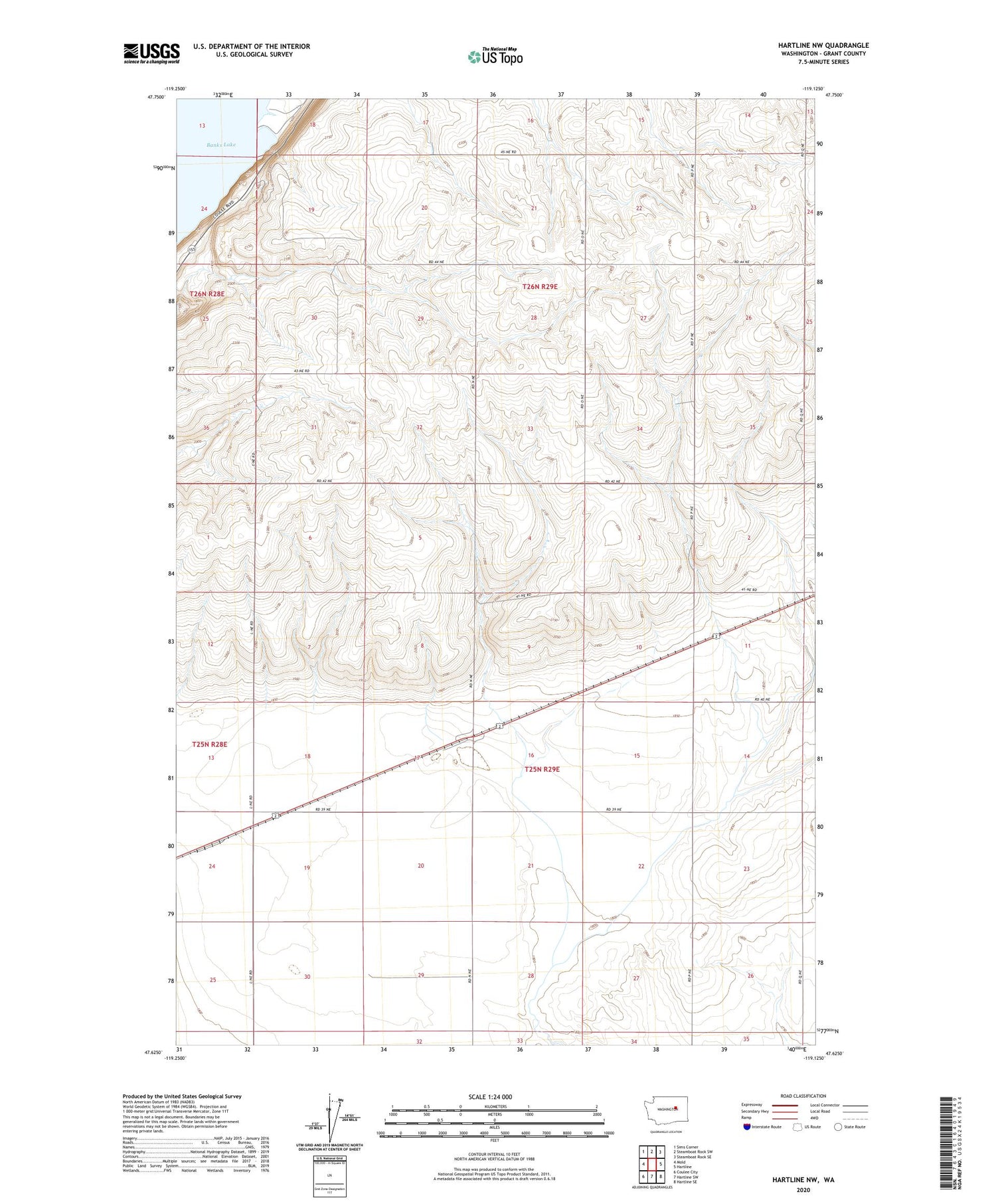 Hartline NW Washington US Topo Map Image