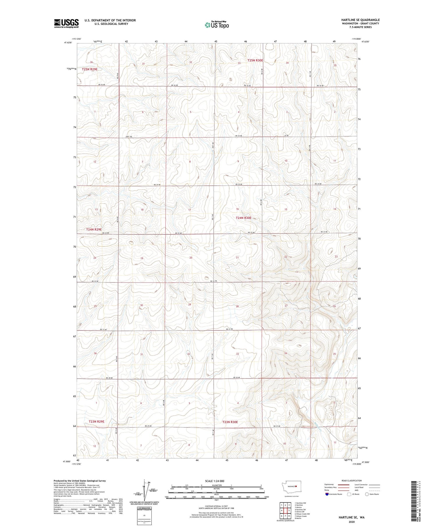 Hartline SE Washington US Topo Map Image