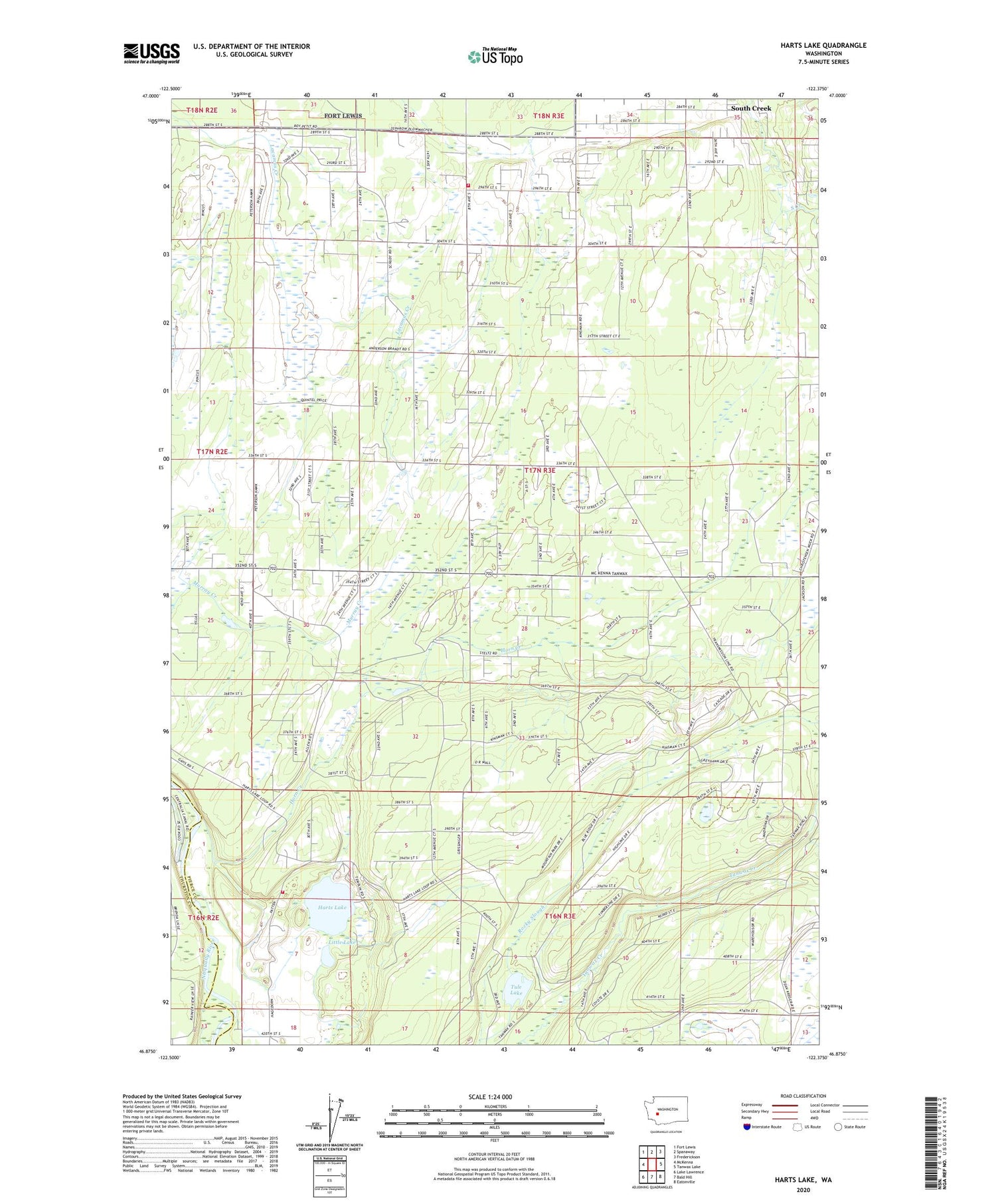 Harts Lake Washington US Topo Map Image