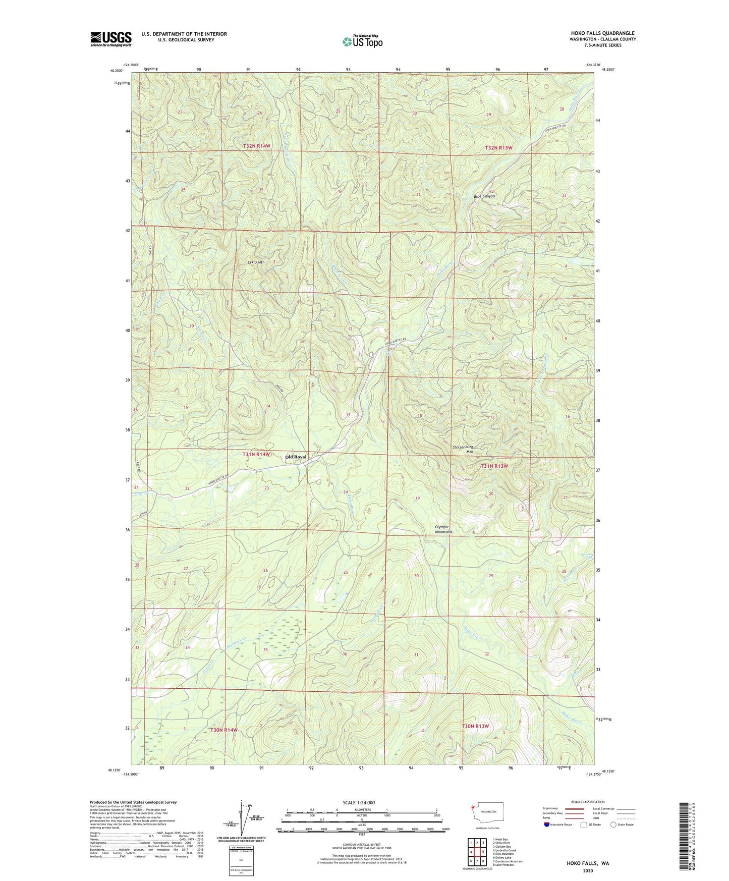 Hoko Falls Washington US Topo Map Image