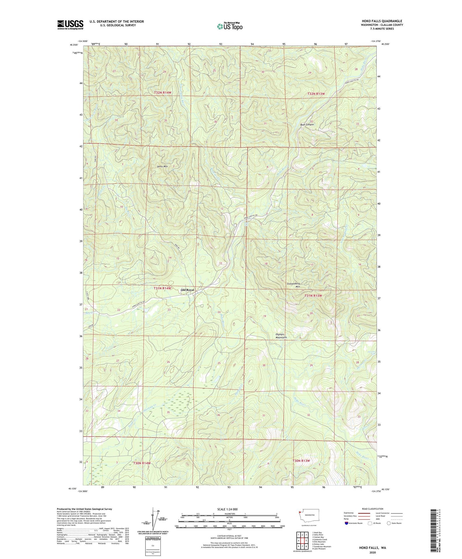 Hoko Falls Washington US Topo Map Image