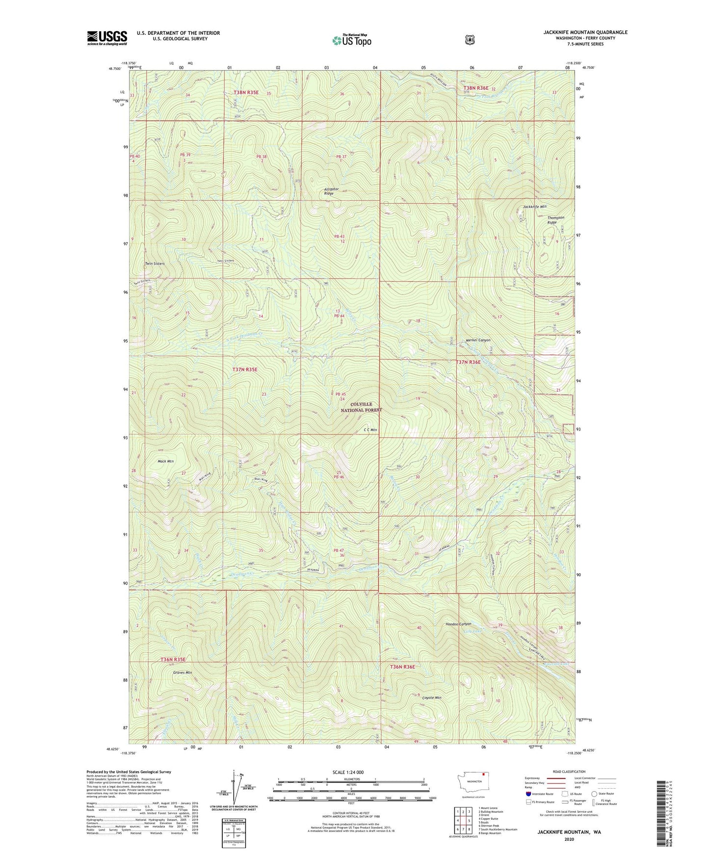 Jackknife Mountain Washington US Topo Map Image