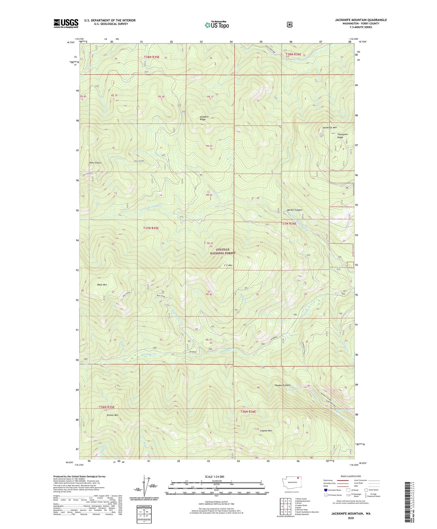 Jackknife Mountain Washington US Topo Map Image