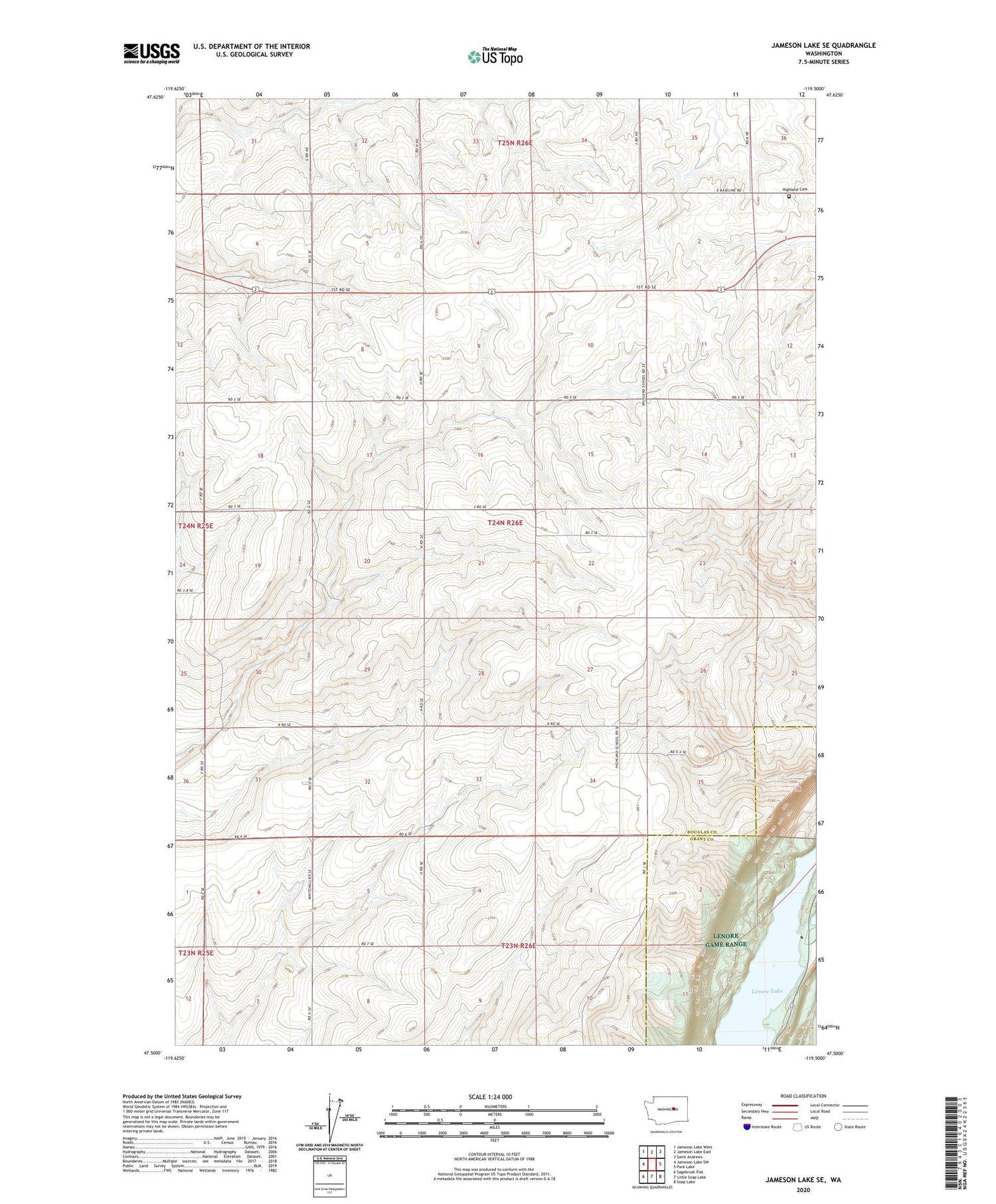 Jameson Lake SE Washington US Topo Map Image
