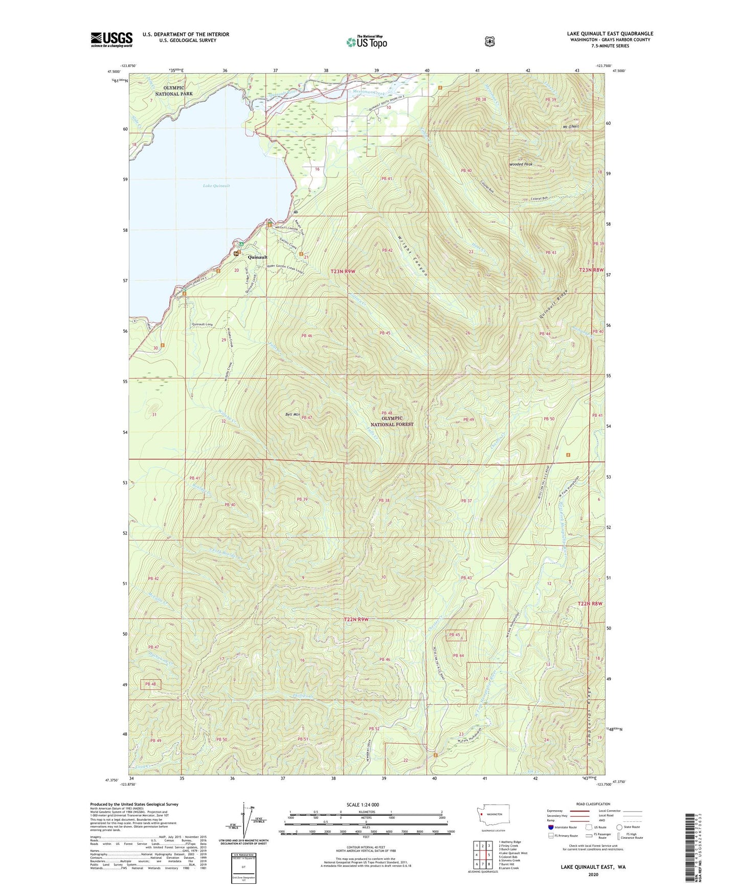 Lake Quinault East Washington US Topo Map Image