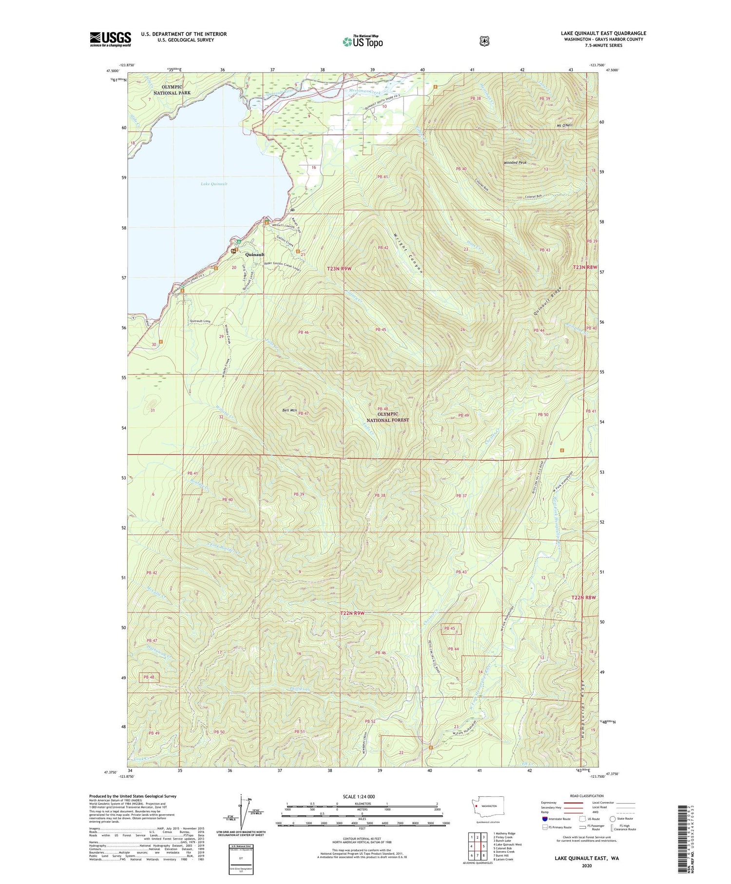 Lake Quinault East Washington US Topo Map Image