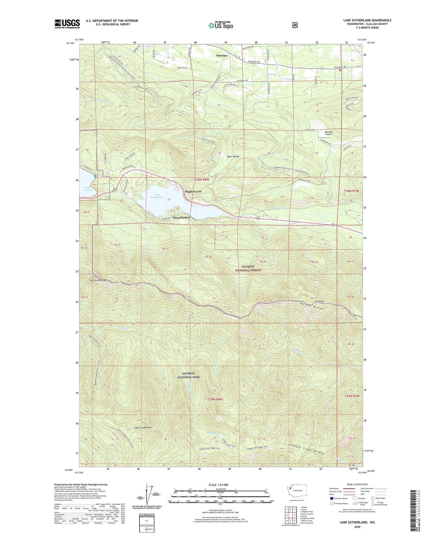 Lake Sutherland Washington US Topo Map Image