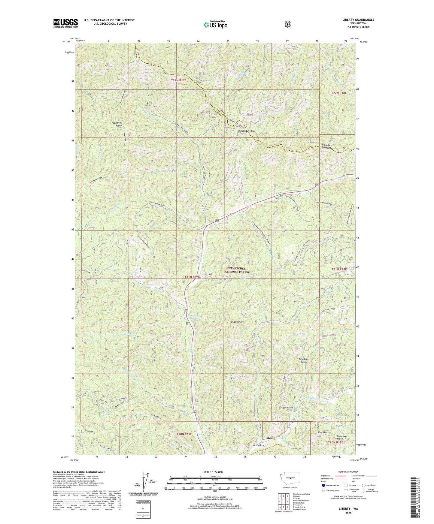 Liberty Washington US Topo Map Image