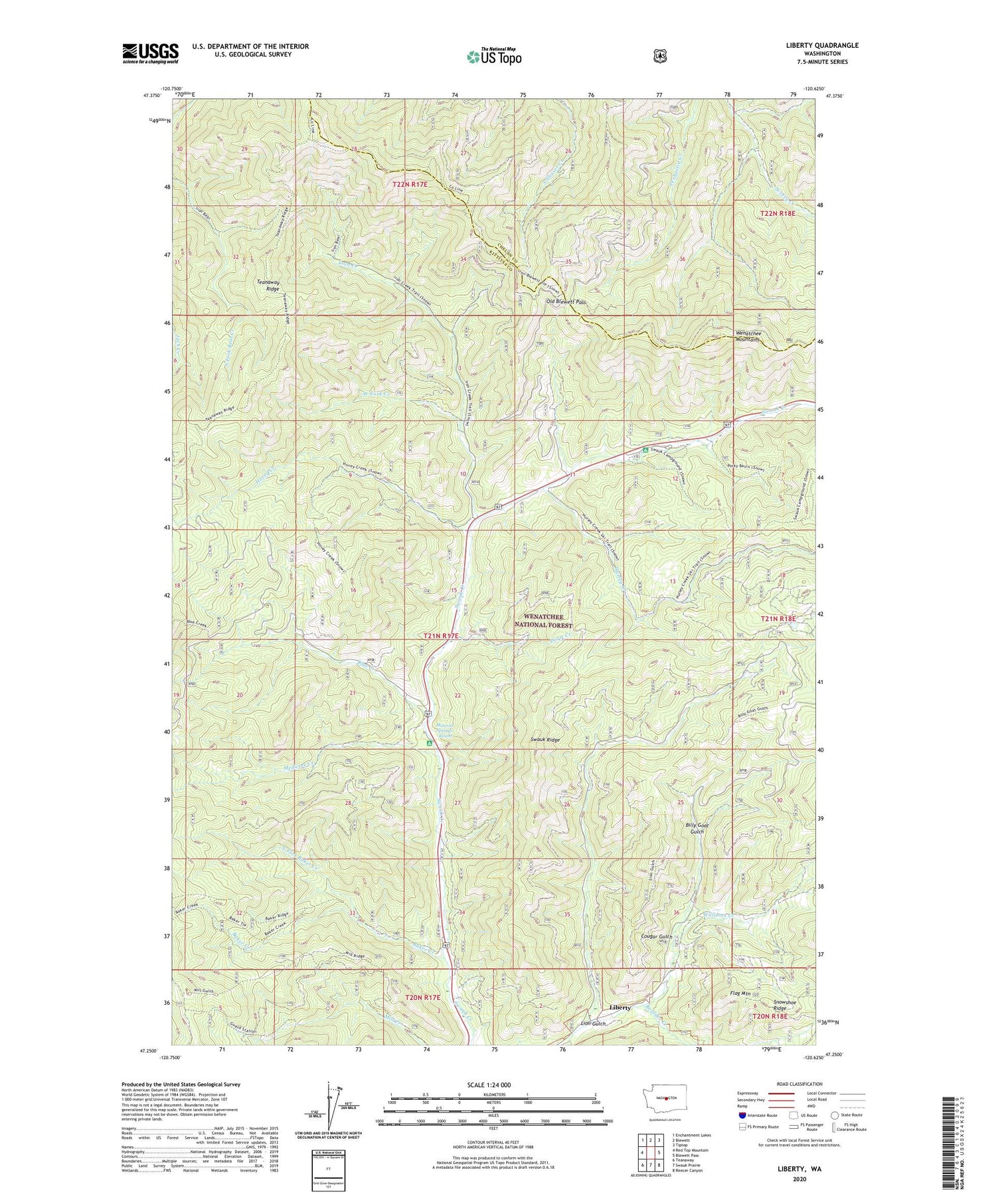 Liberty Washington US Topo Map Image