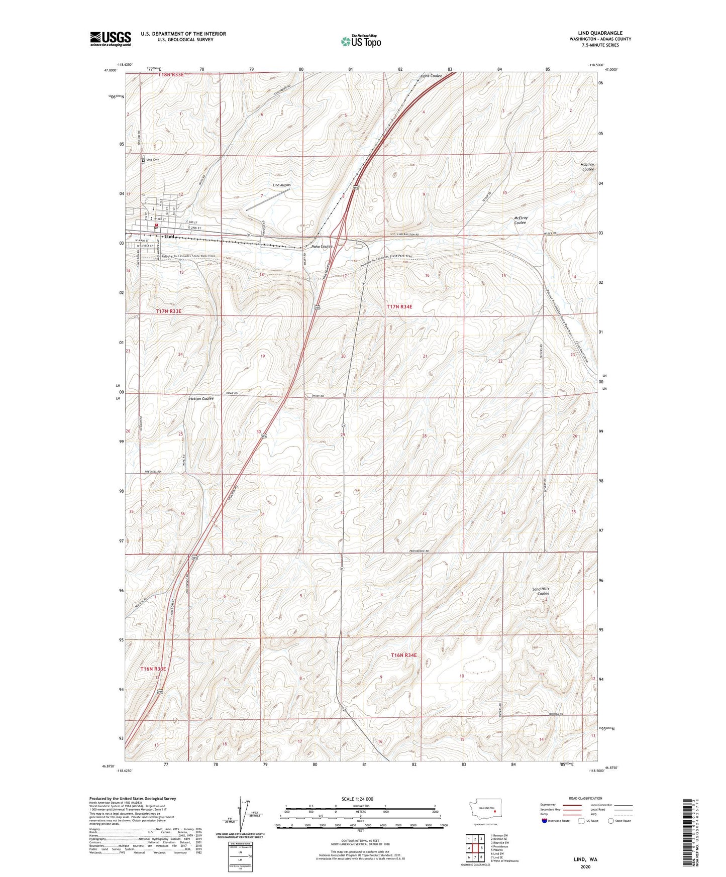 Lind Washington US Topo Map Image