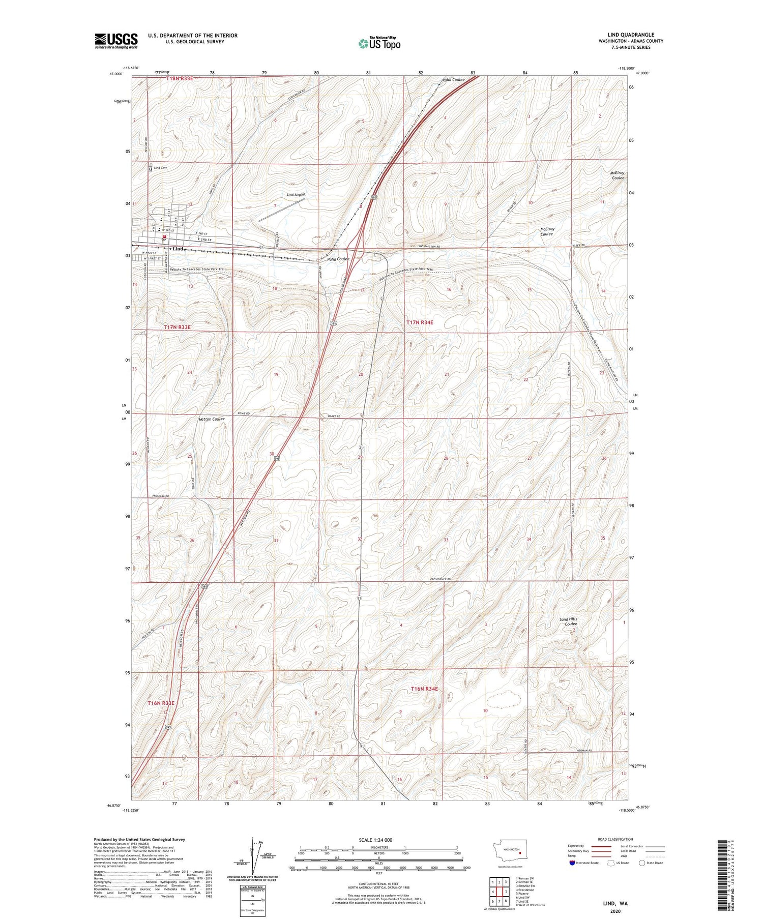 Lind Washington US Topo Map Image