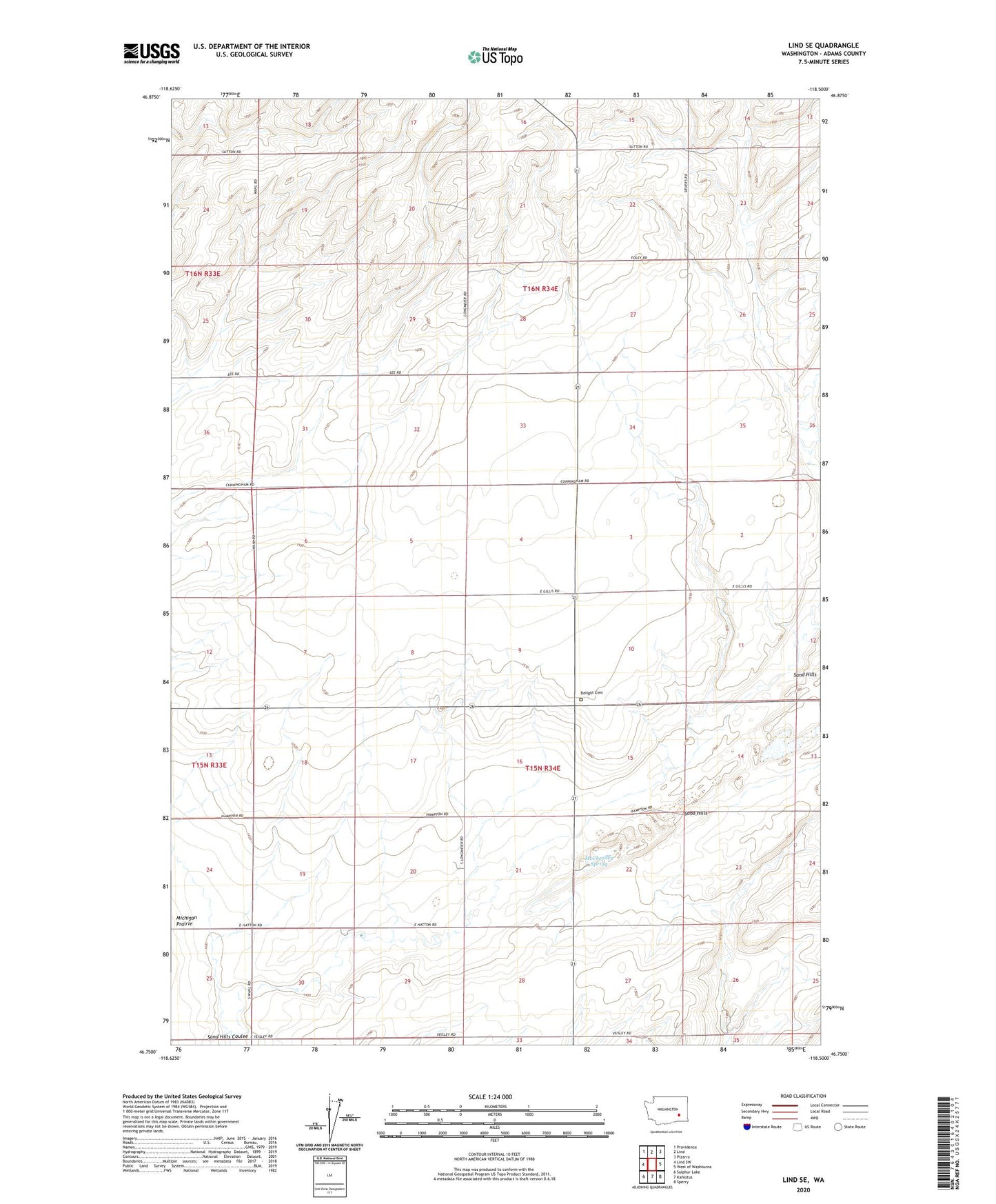 Lind SE Washington US Topo Map Image